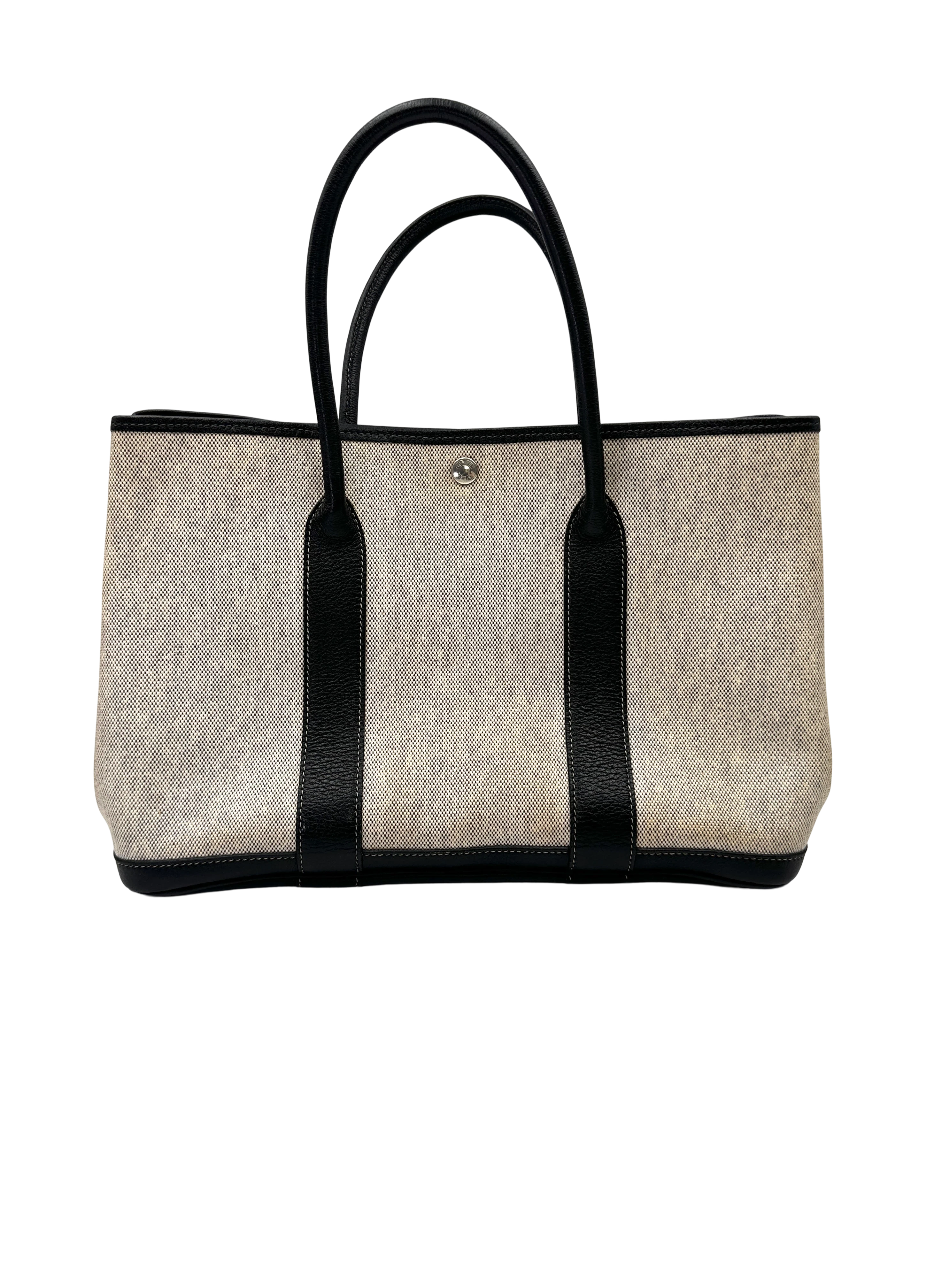 Hermes Garden Party 36 White/Black Toile Canvas Handle Bag HR127