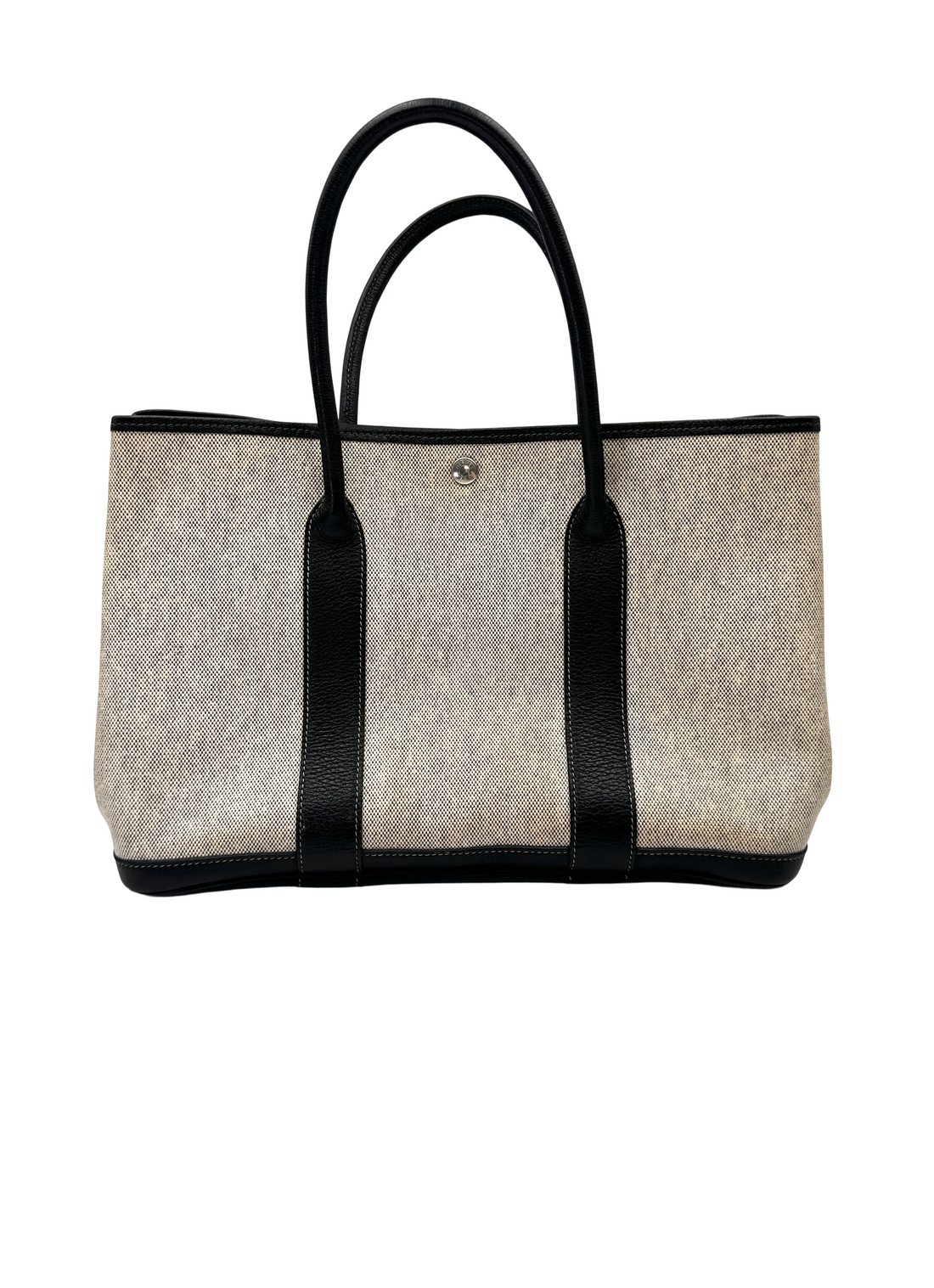 Hermes Garden Party 36 White/Black Toile Canvas Handle Bag HR127