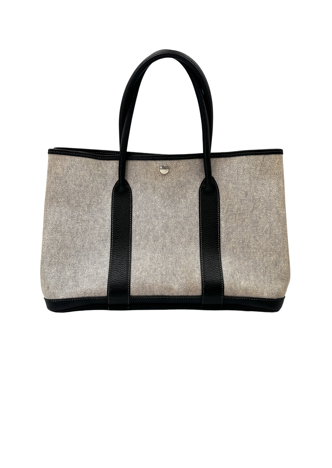 Hermes Garden Party 36 White/Black Toile Canvas Handle Bag HR127