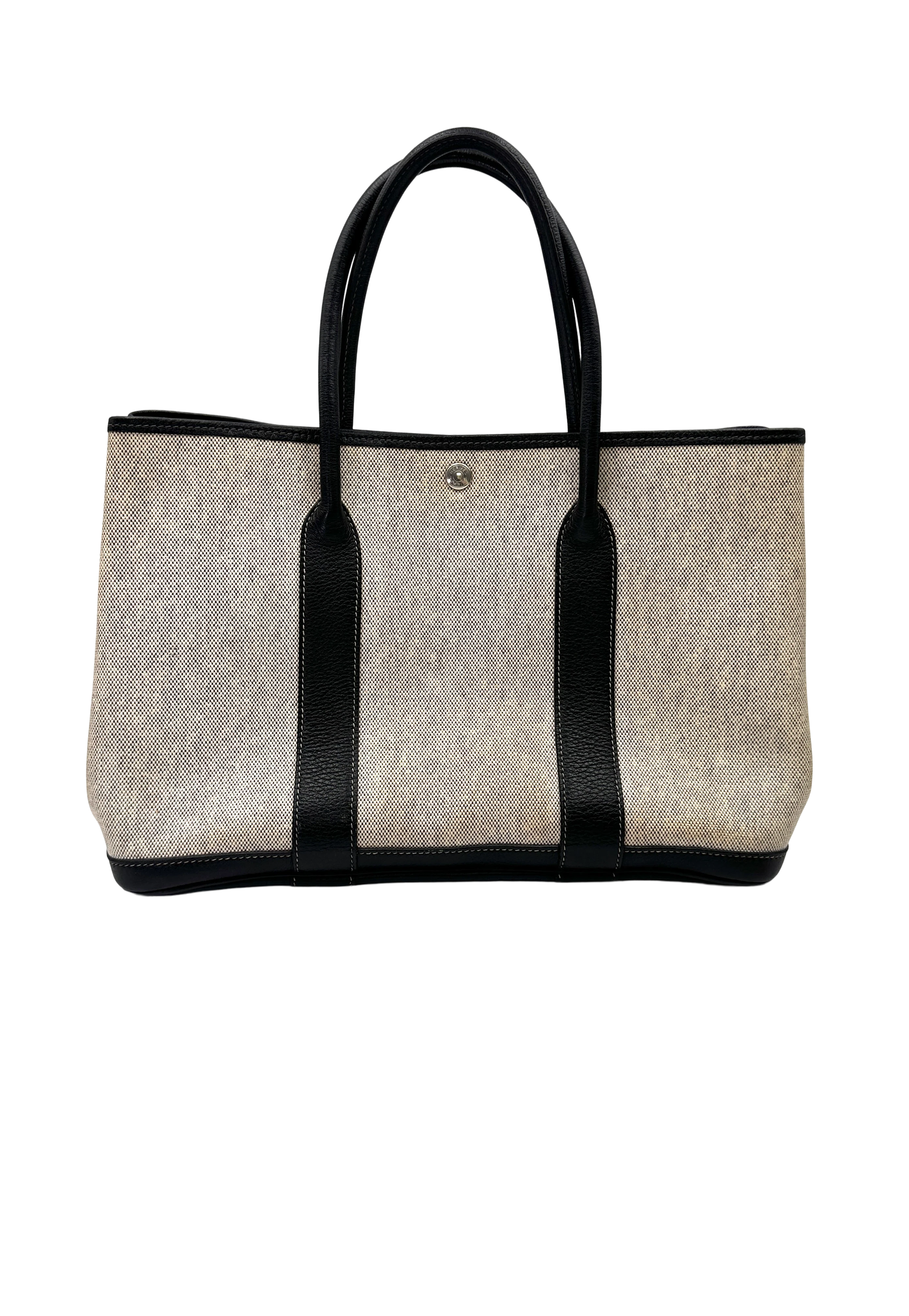 Hermes Garden Party 36 White/Black Toile Canvas Handle Bag HR127