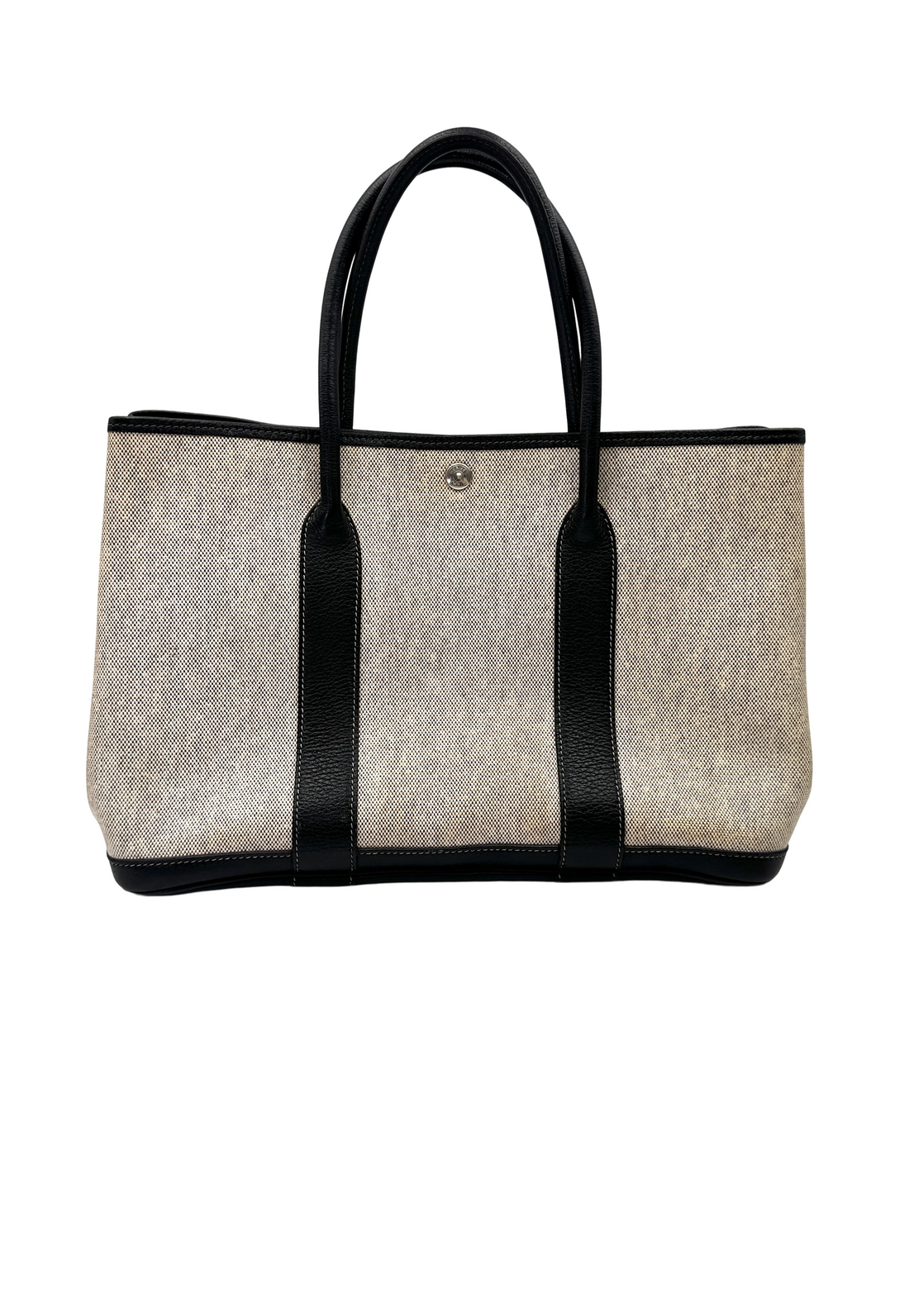 Hermes Garden Party 36 White/Black Toile Canvas Handle Bag HR127