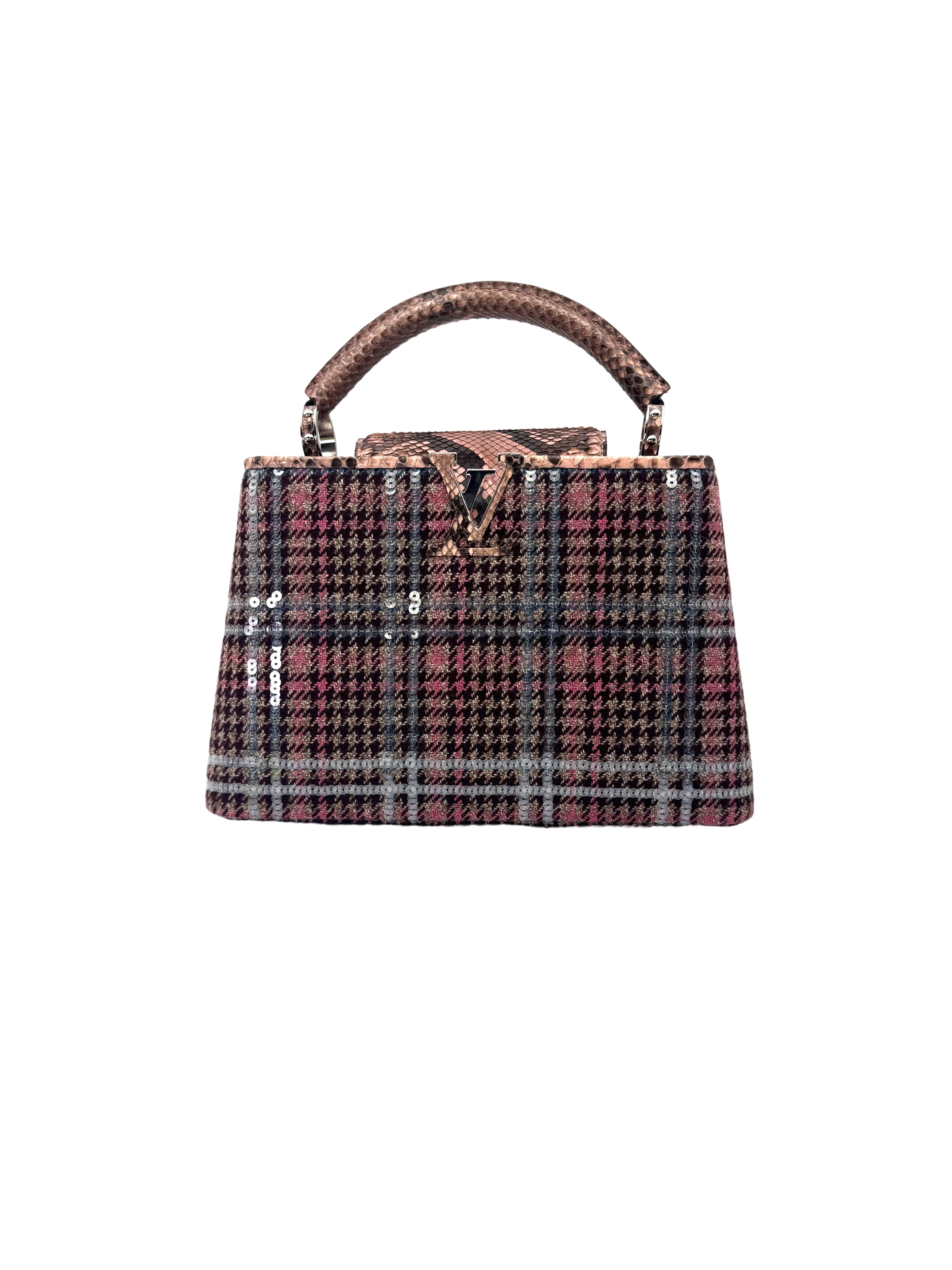 Louis Vuitton Capucines Pink Tweed & Python Leather Top Handle Bag LV3040