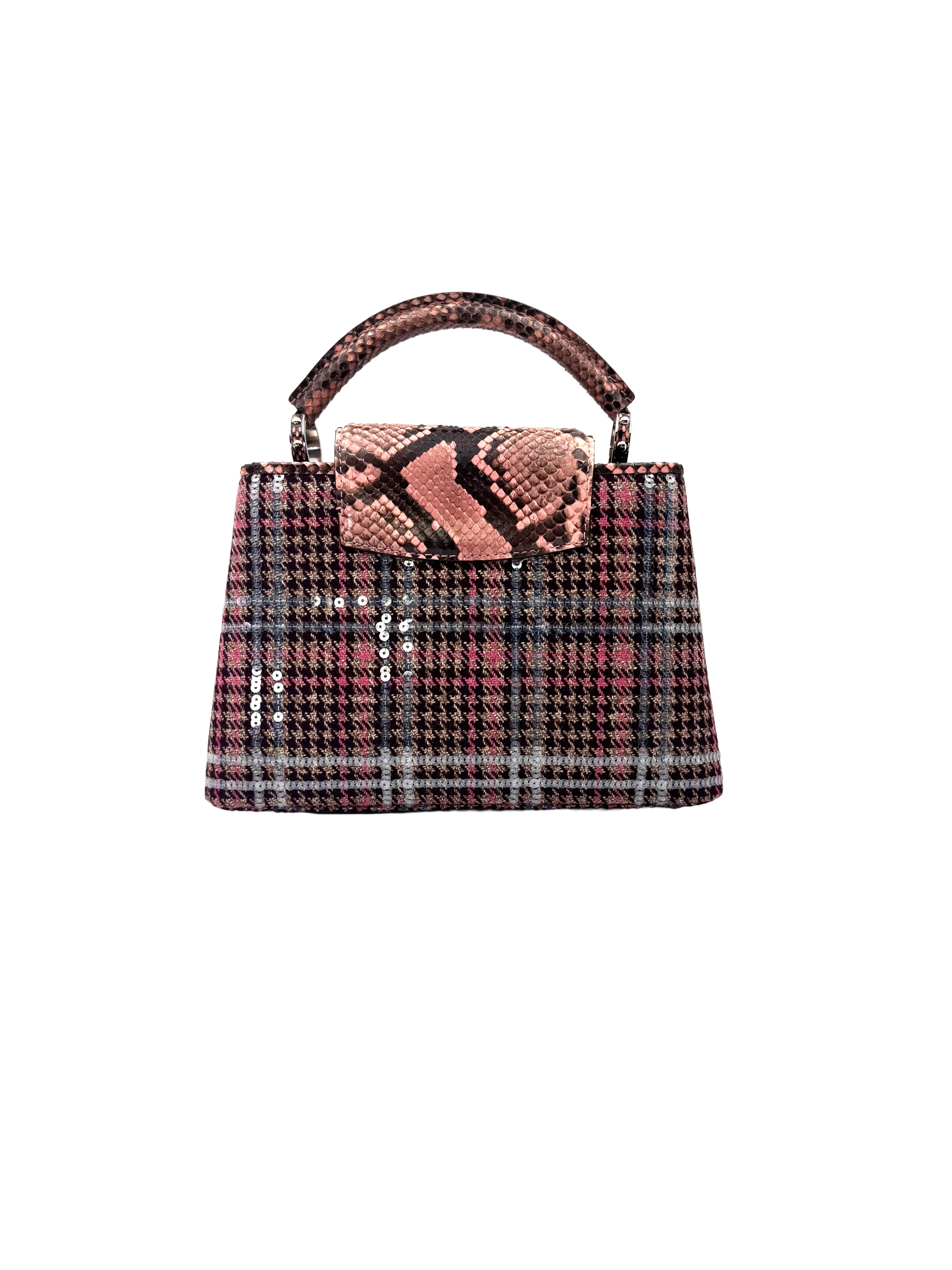 Louis Vuitton Capucines Pink Tweed & Python Leather Top Handle Bag LV3040