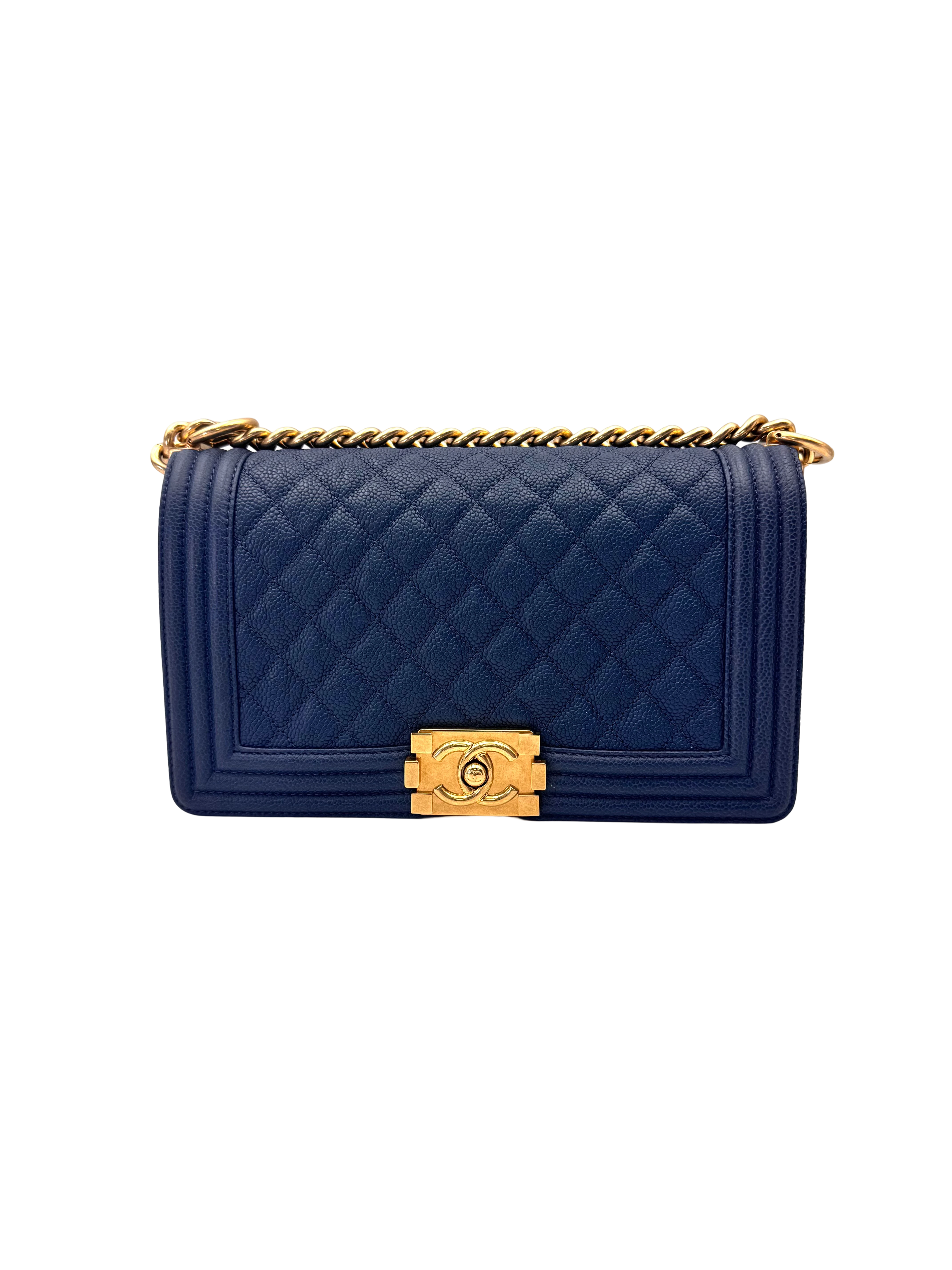 Chanel LeBoy Navy Quilted Leather Flap Bag With Gold Buckle(23***03) CC2182