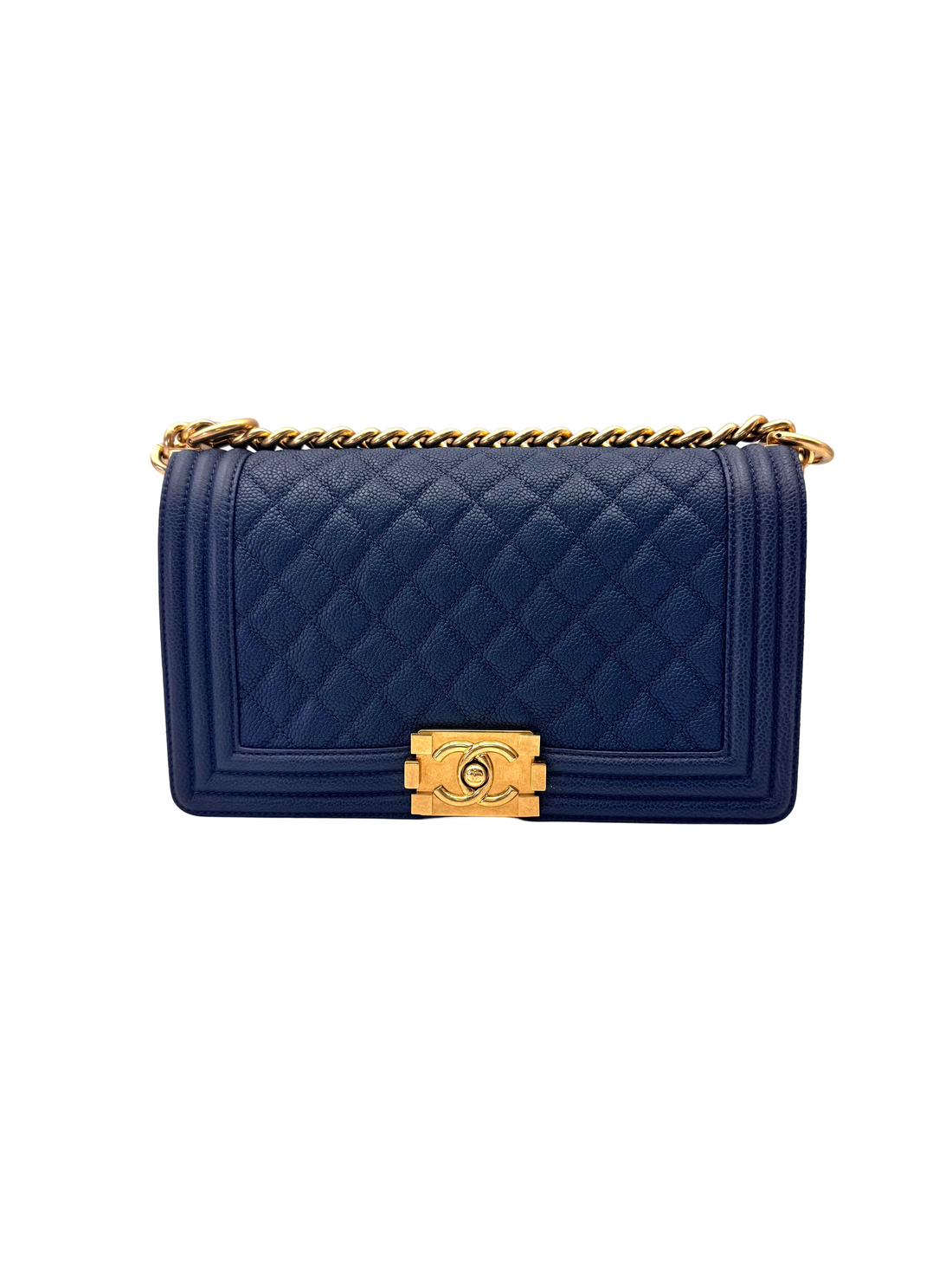 Chanel LeBoy Navy Quilted Leather Flap Bag With Gold Buckle(23***03) CC2182