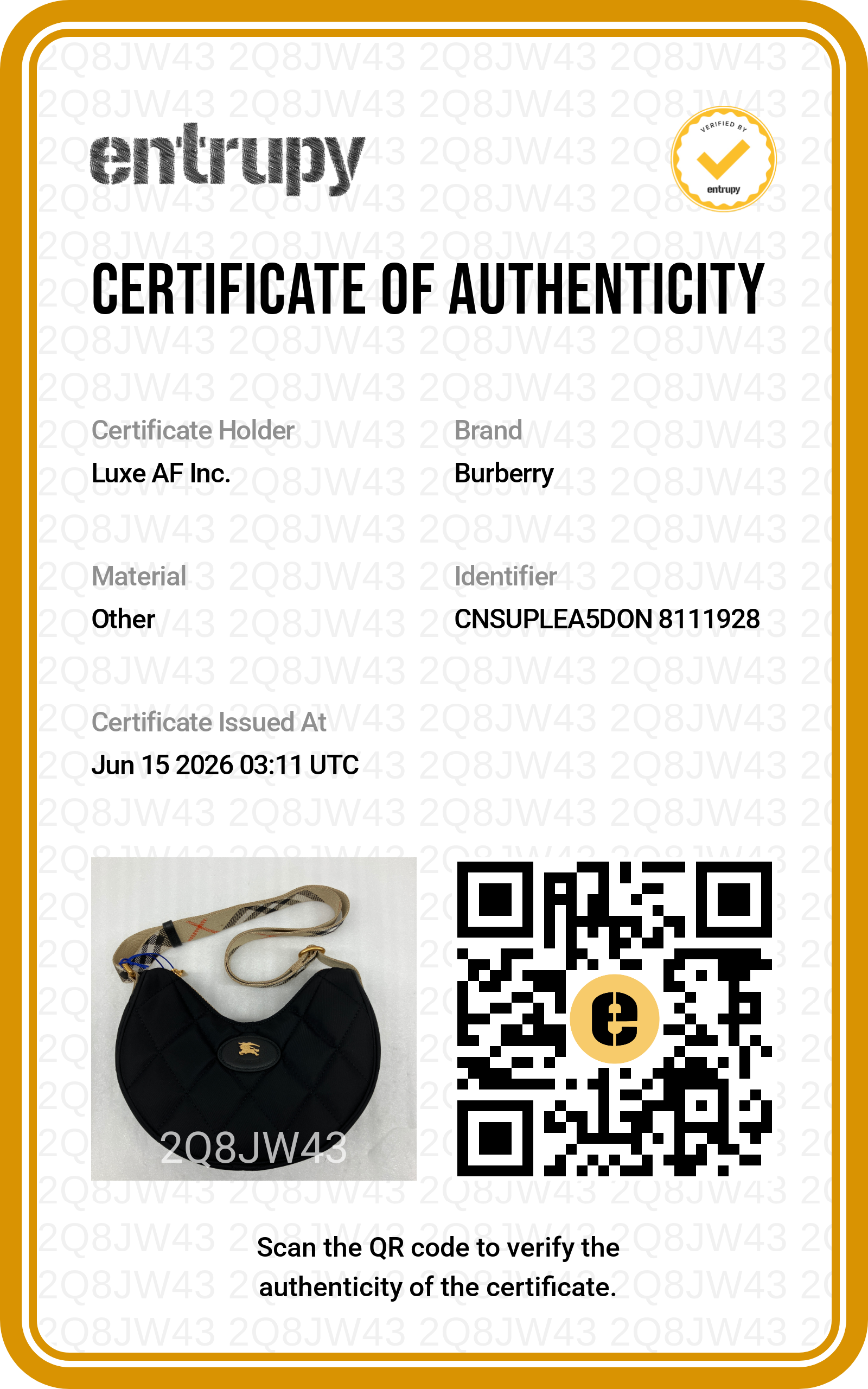 Burberry Horseshoe Black Quilted Nylon Hobo Bag BRB