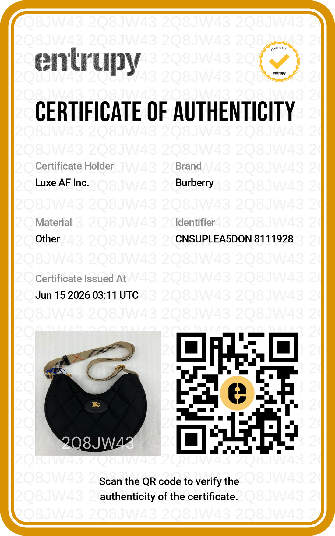Burberry Horseshoe Black Quilted Nylon Hobo Bag BRB