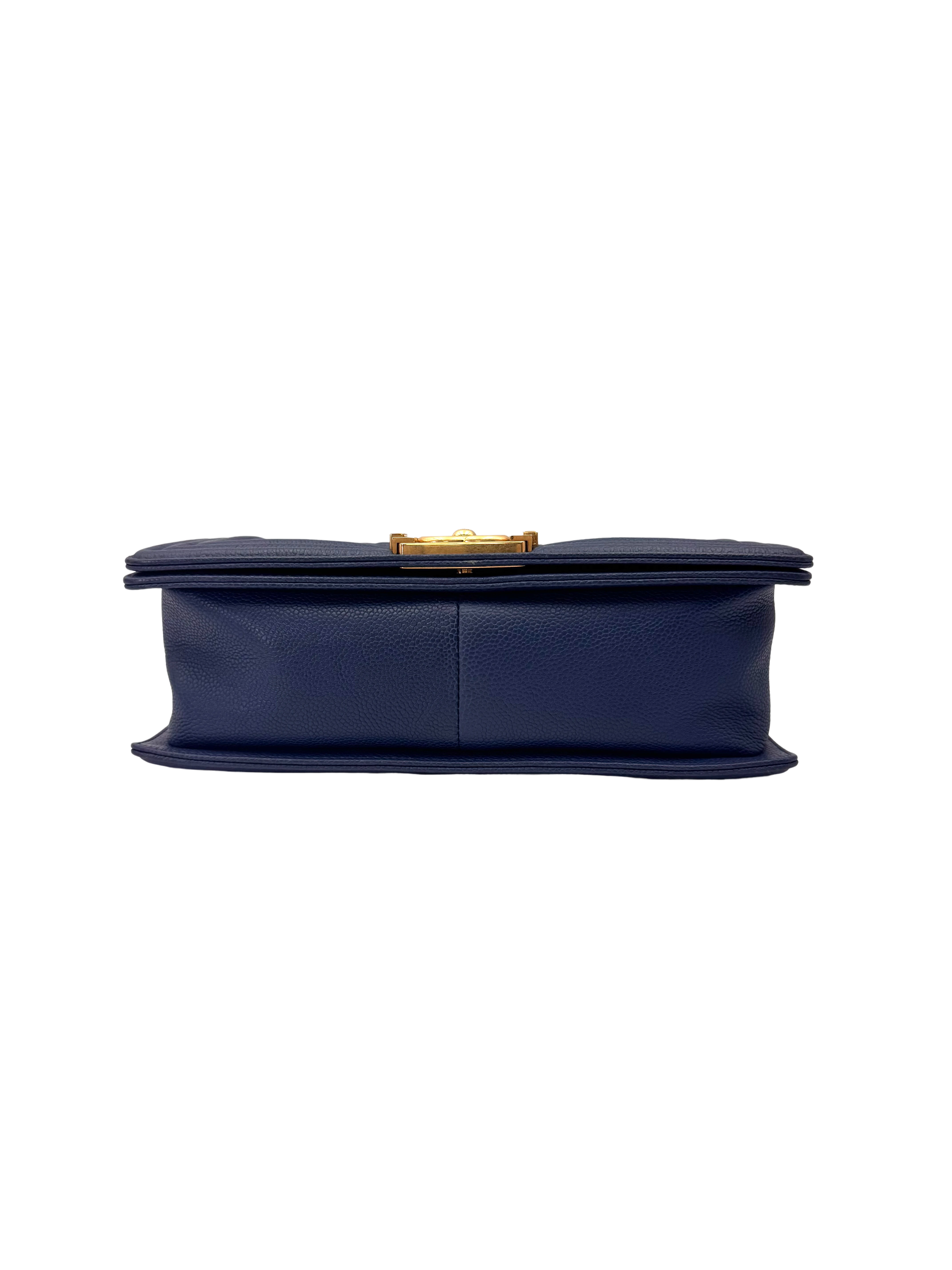Chanel LeBoy Navy Quilted Leather Flap Bag With Gold Buckle(23***03) CC2182