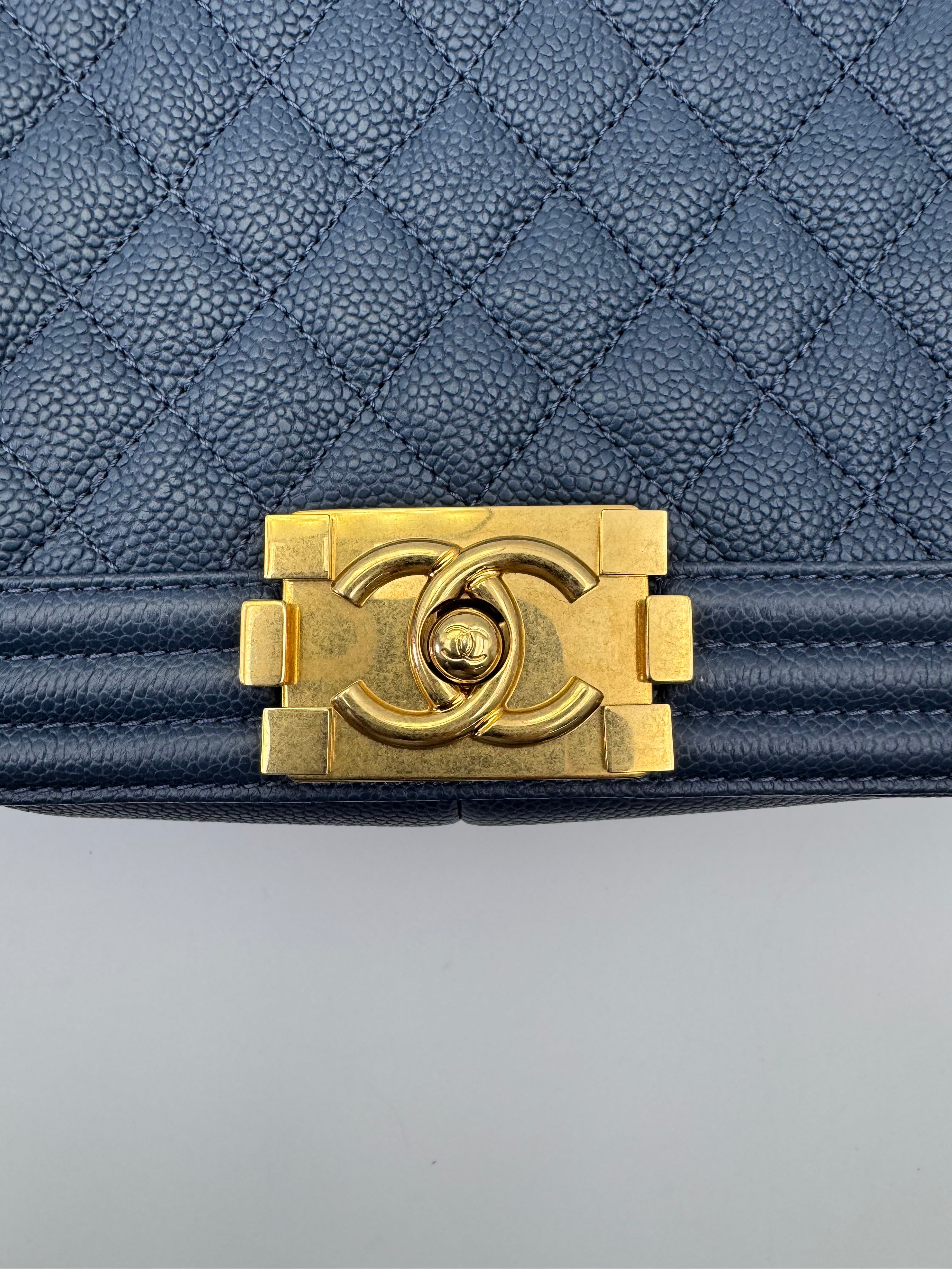 Chanel LeBoy Navy Quilted Leather Flap Bag With Gold Buckle(23***03) CC2182