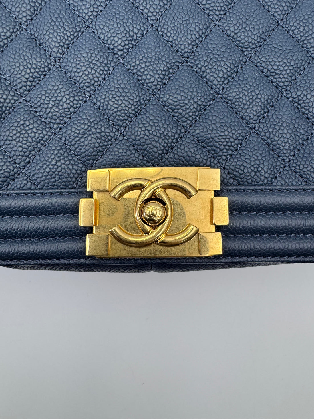 Chanel LeBoy Navy Quilted Leather Flap Bag With Gold Buckle(23***03) CC2182