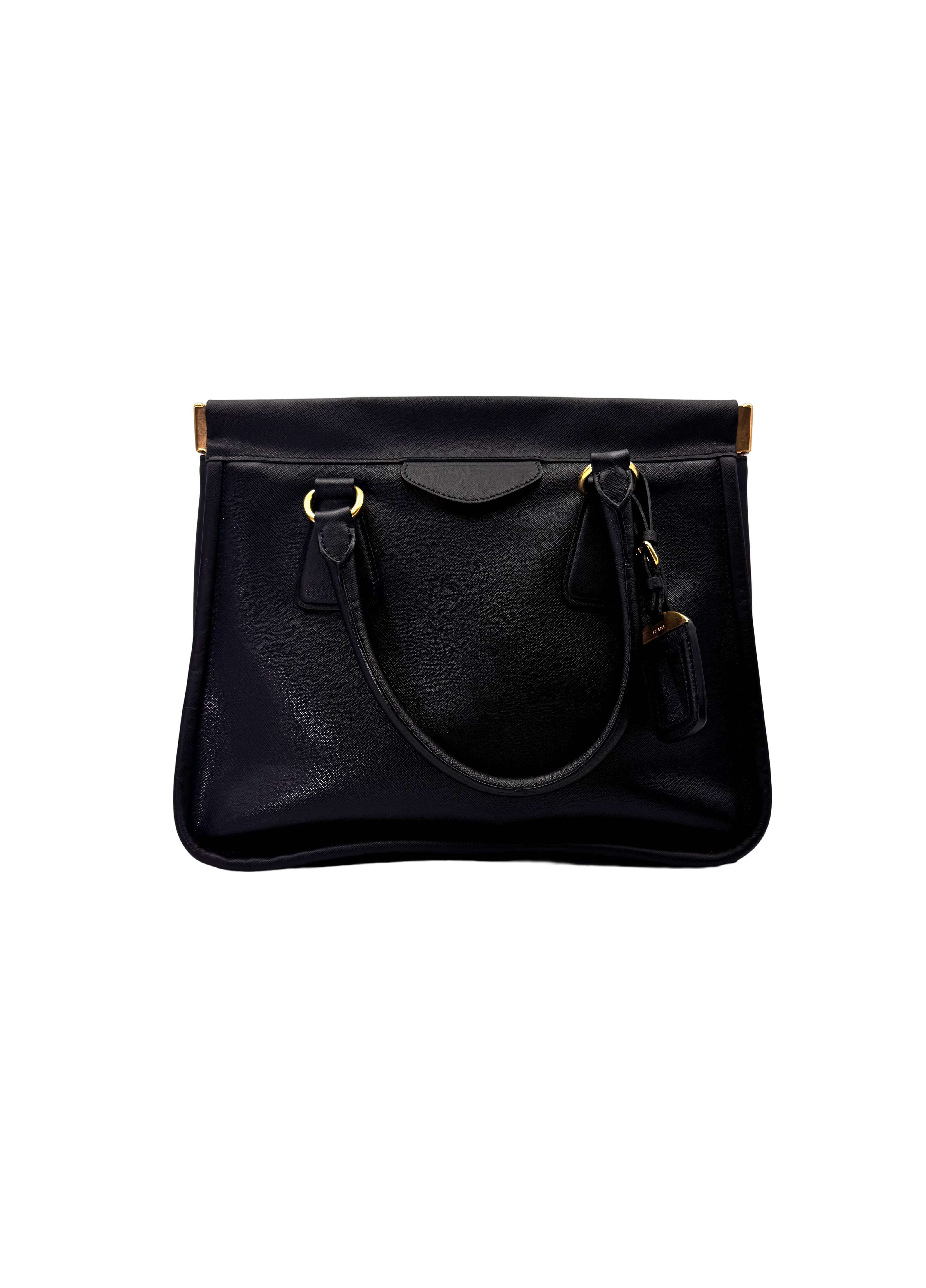 Prada Black Saffiano Cuir Leather Frame Tote Bag PR490