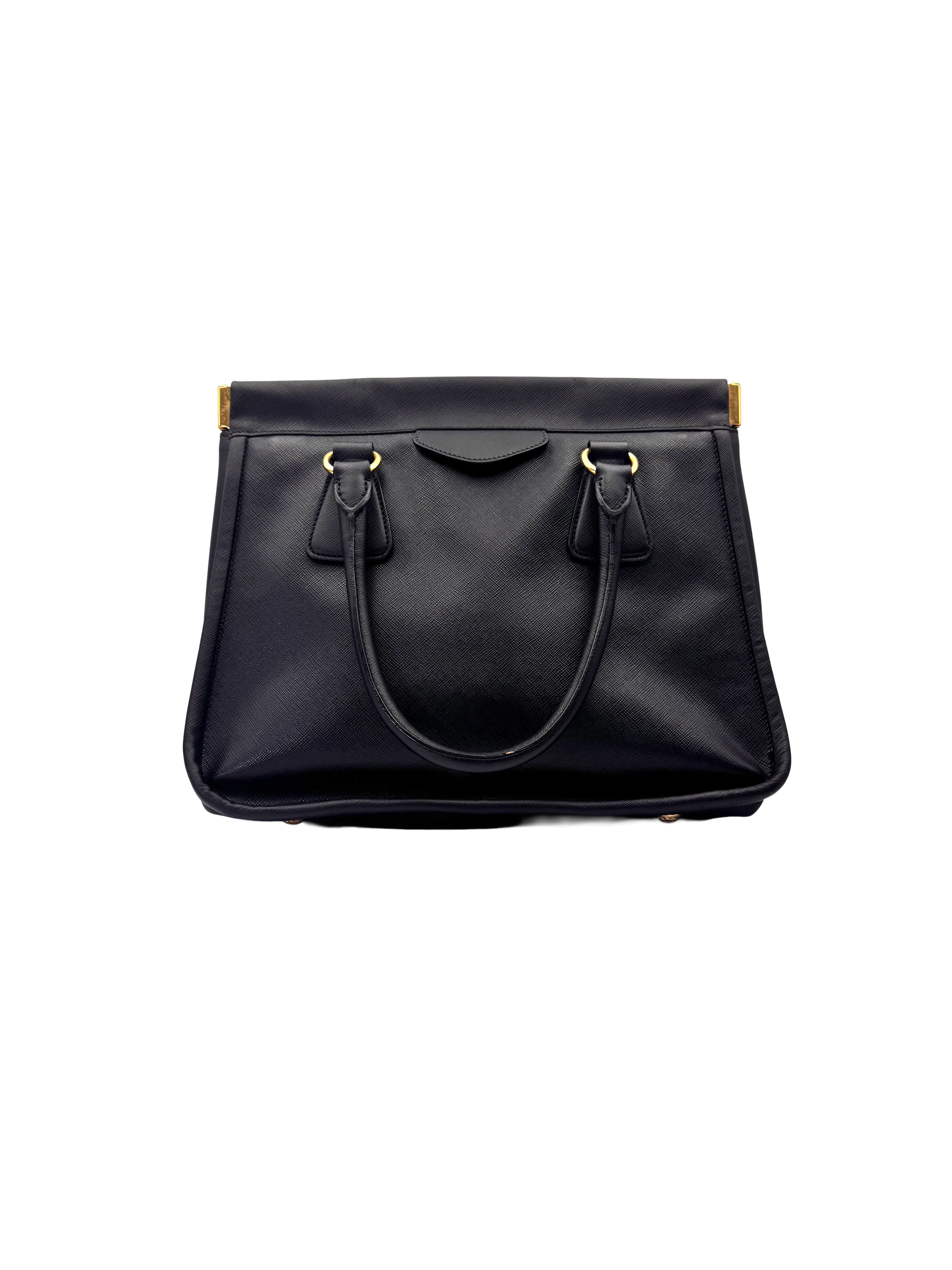 Prada Black Saffiano Cuir Leather Frame Tote Bag PR490