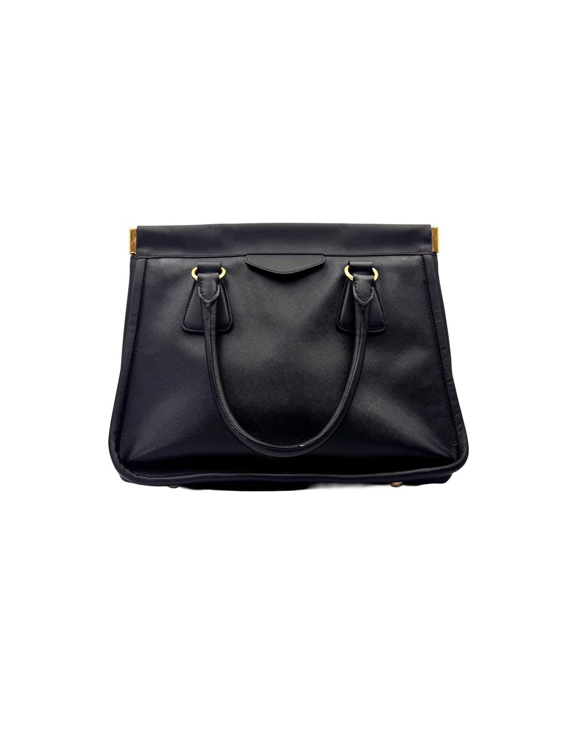 Prada Black Saffiano Cuir Leather Frame Tote Bag PR490