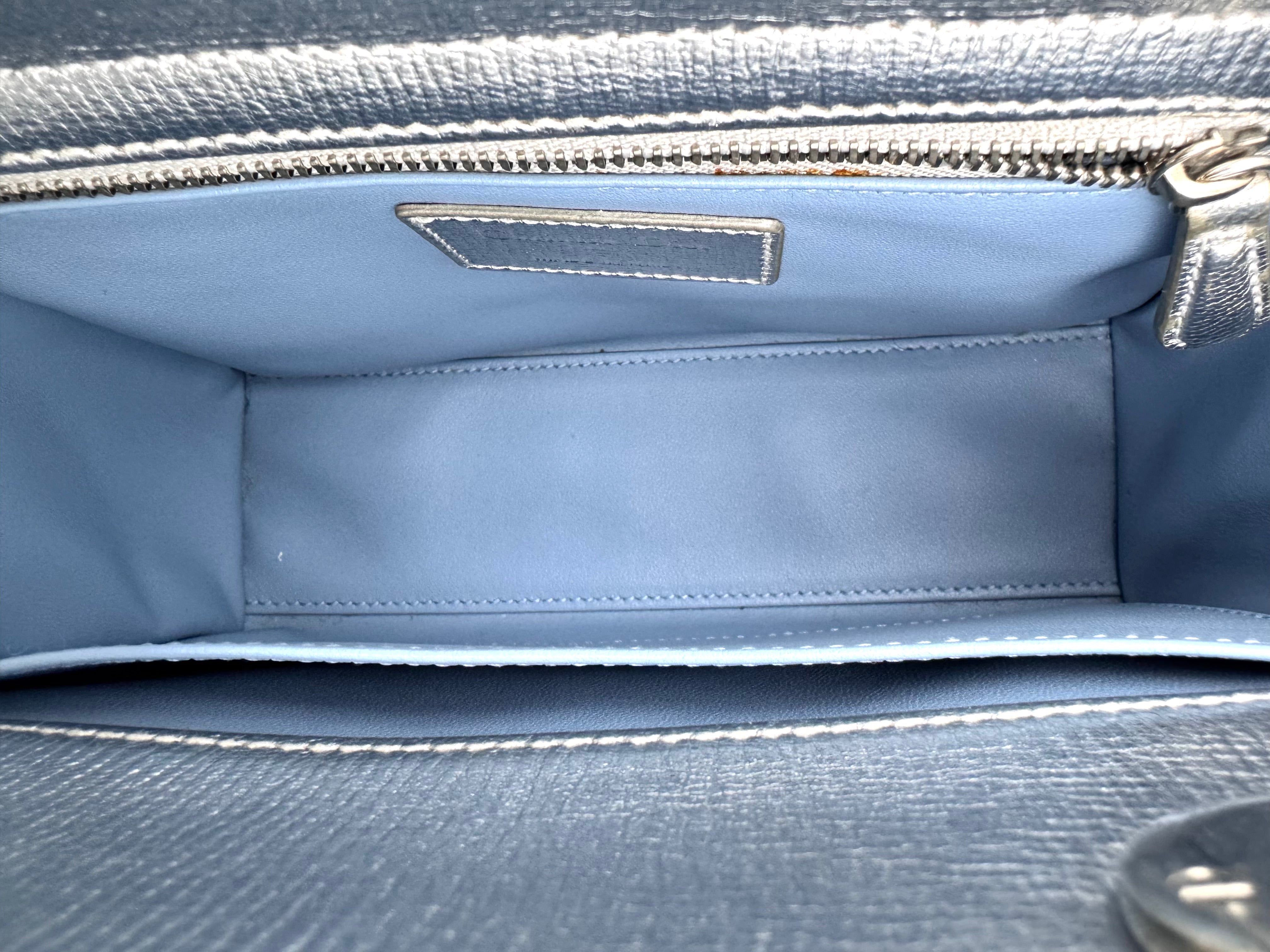 Christian Dior Lady Dior Metallic Silver Cannage Leather Handle Bag With Silver Charms DR805
