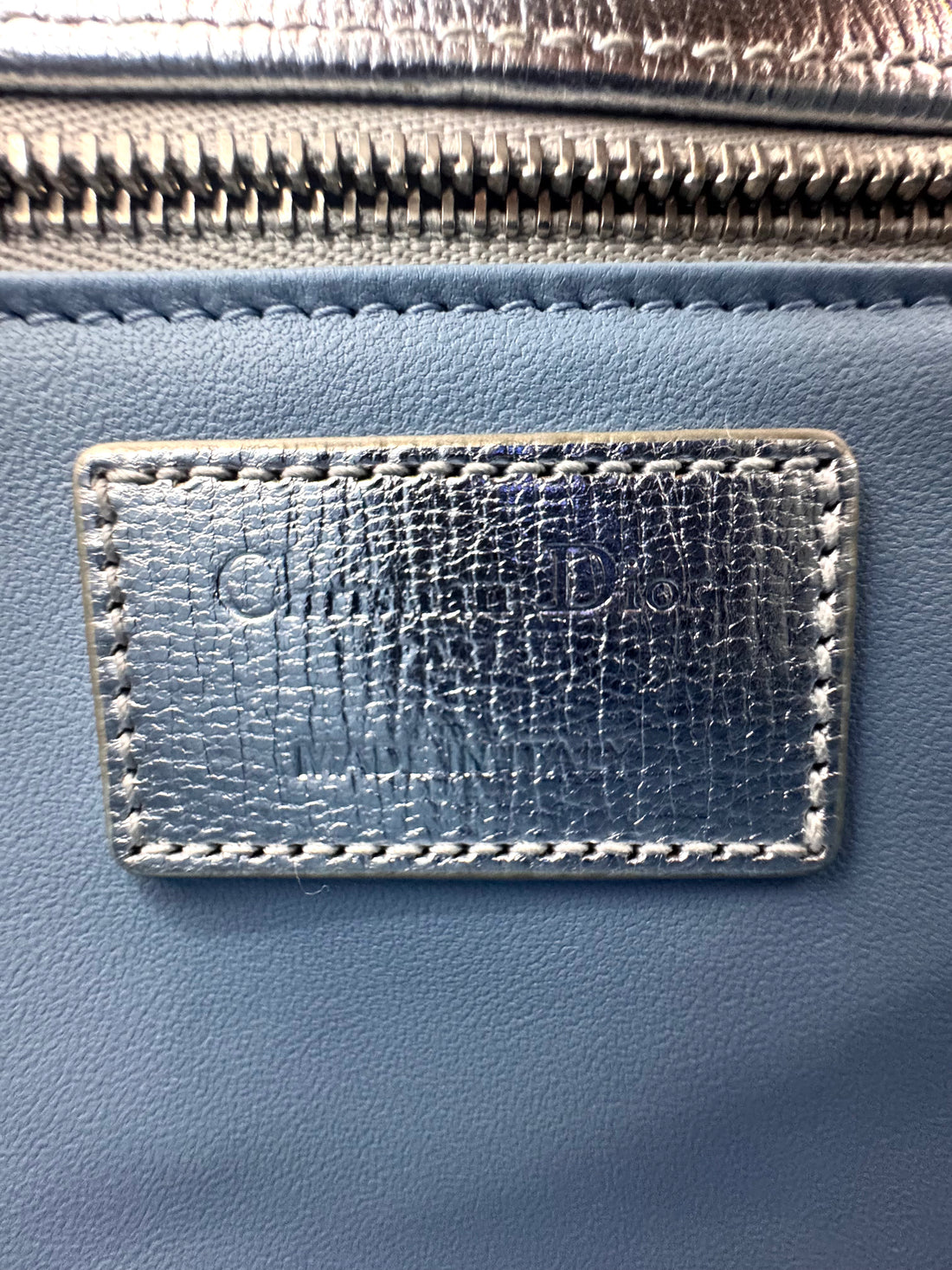 Christian Dior Lady Dior Metallic Silver Cannage Leather Handle Bag With Silver Charms DR805