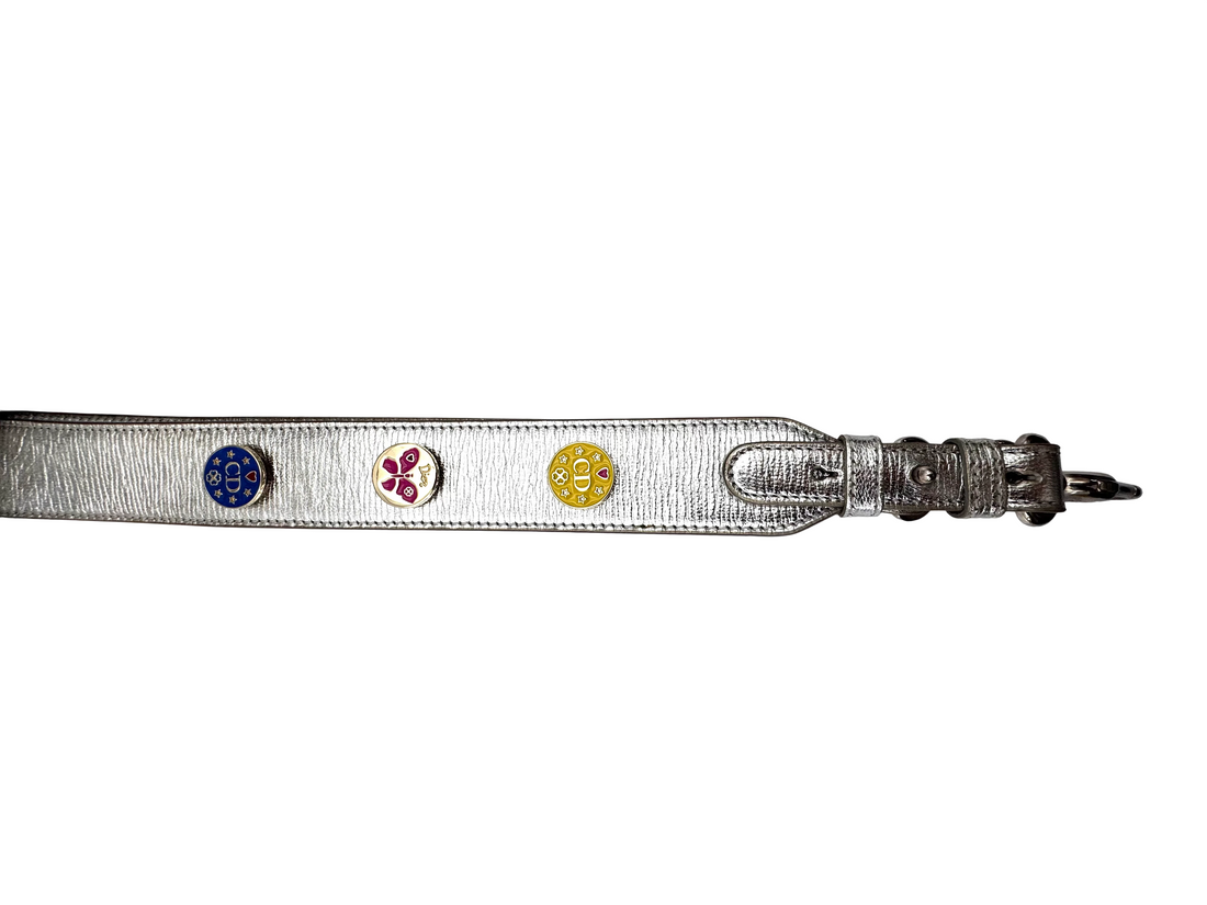 Christian Dior Lady Dior Metallic Silver Cannage Leather Handle Bag With Silver Charms DR805