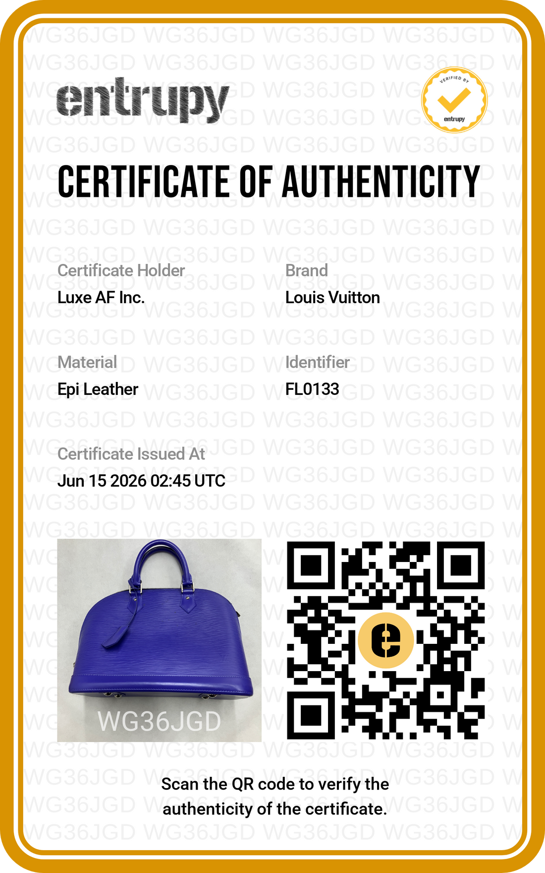 Louis Vuitton Alma Blue Epi Leather Handle Bag LV3042