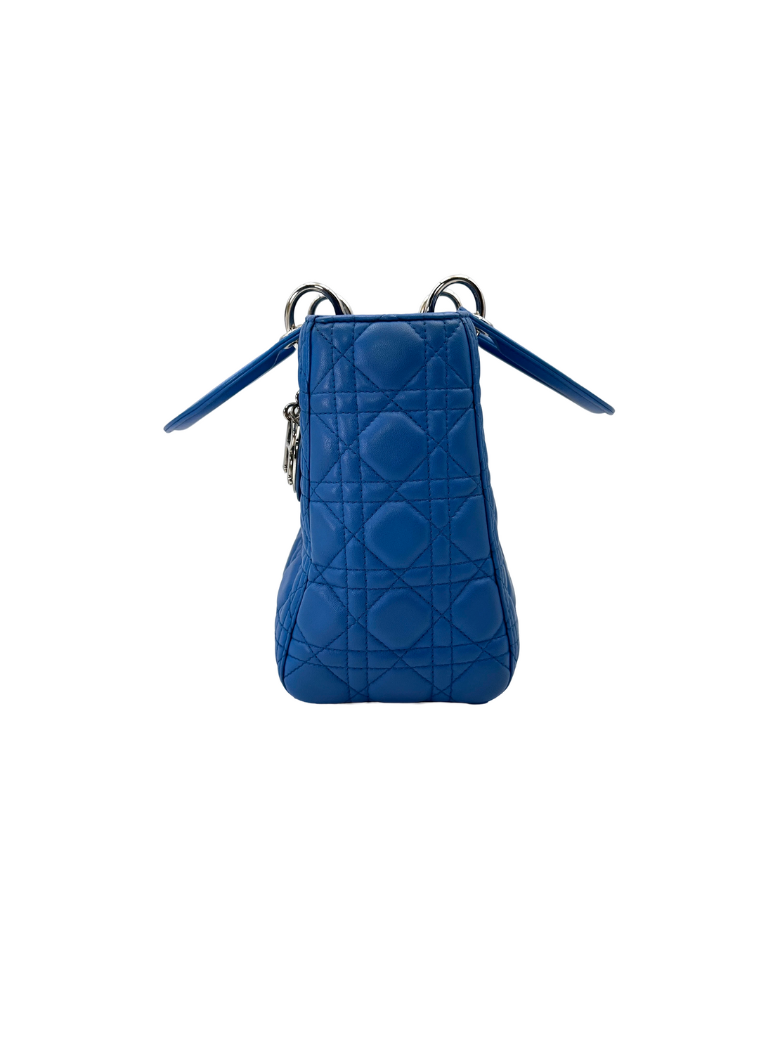 Christian Dior Lady Dior Blue Cannage Leather Handle Bag With Silver Charms DR806