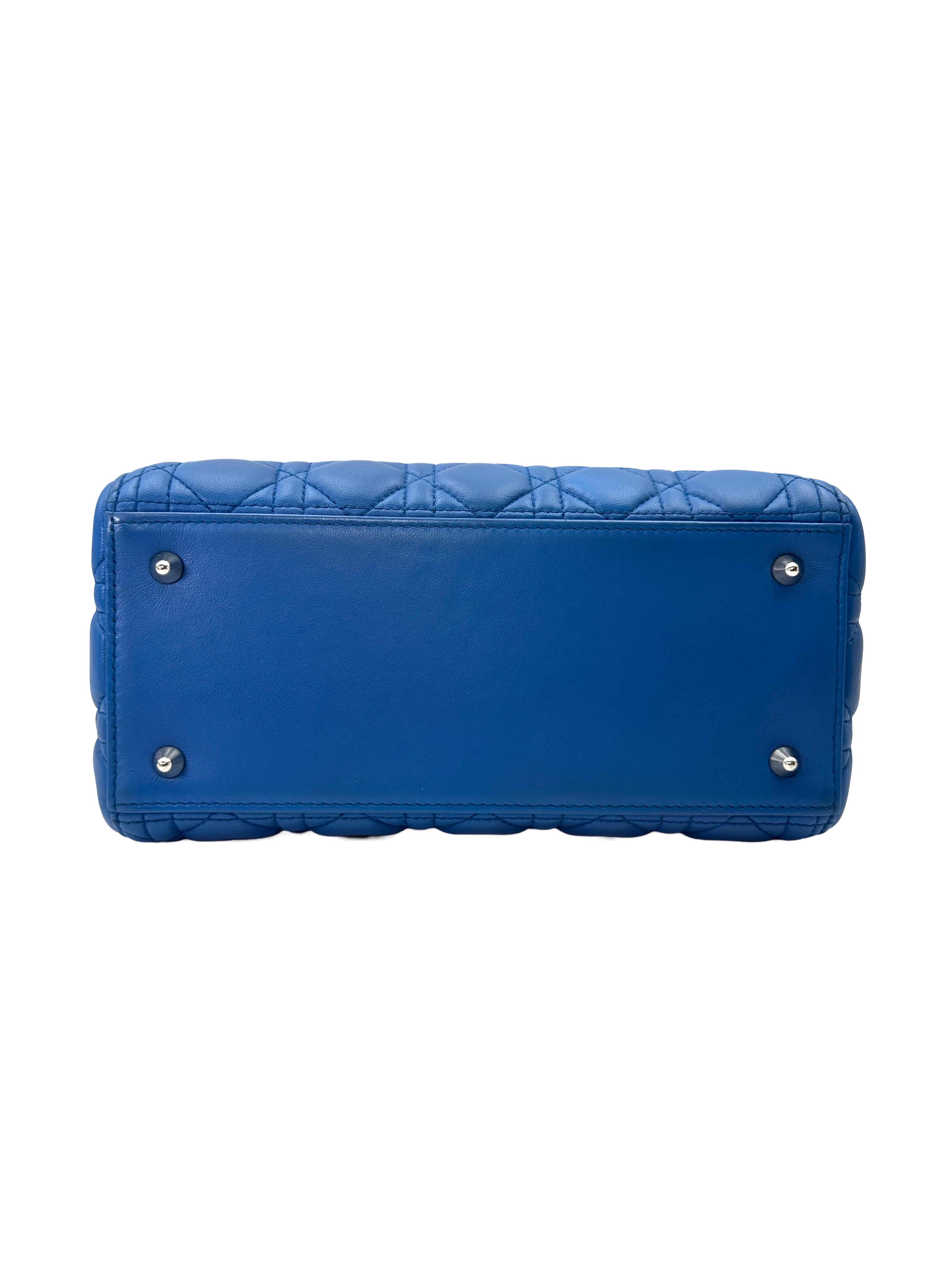 Christian Dior Lady Dior Blue Cannage Leather Handle Bag With Silver Charms DR806