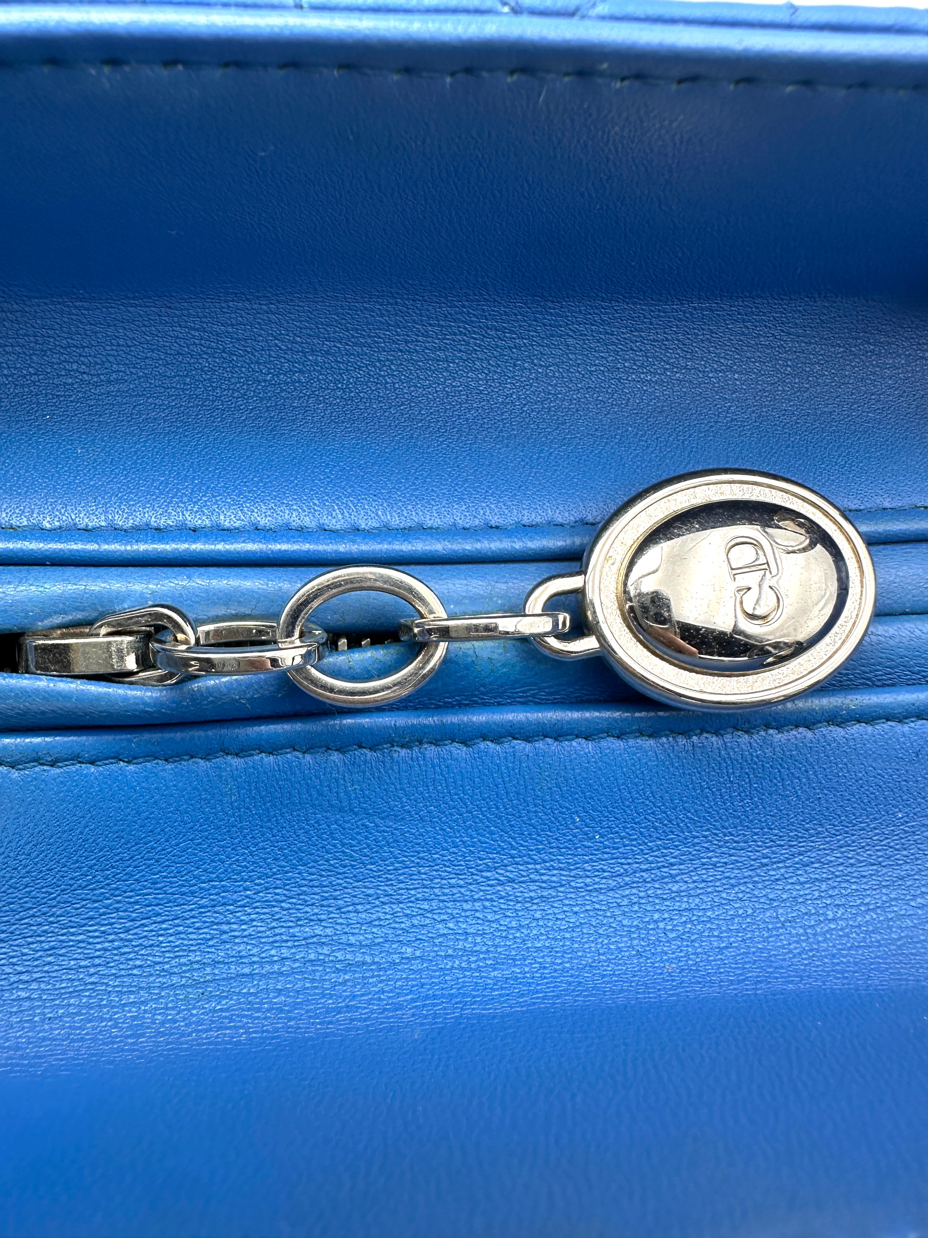 Christian Dior Lady Dior Blue Cannage Leather Handle Bag With Silver Charms DR806