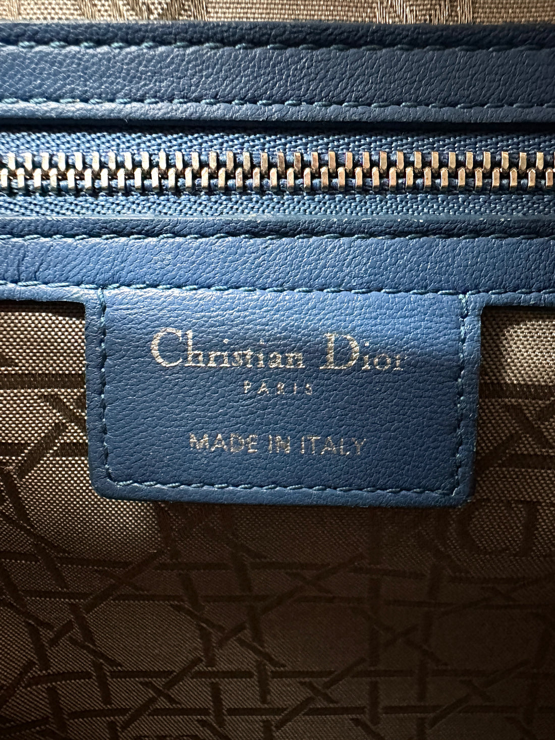 Christian Dior Lady Dior Blue Cannage Leather Handle Bag With Silver Charms DR806