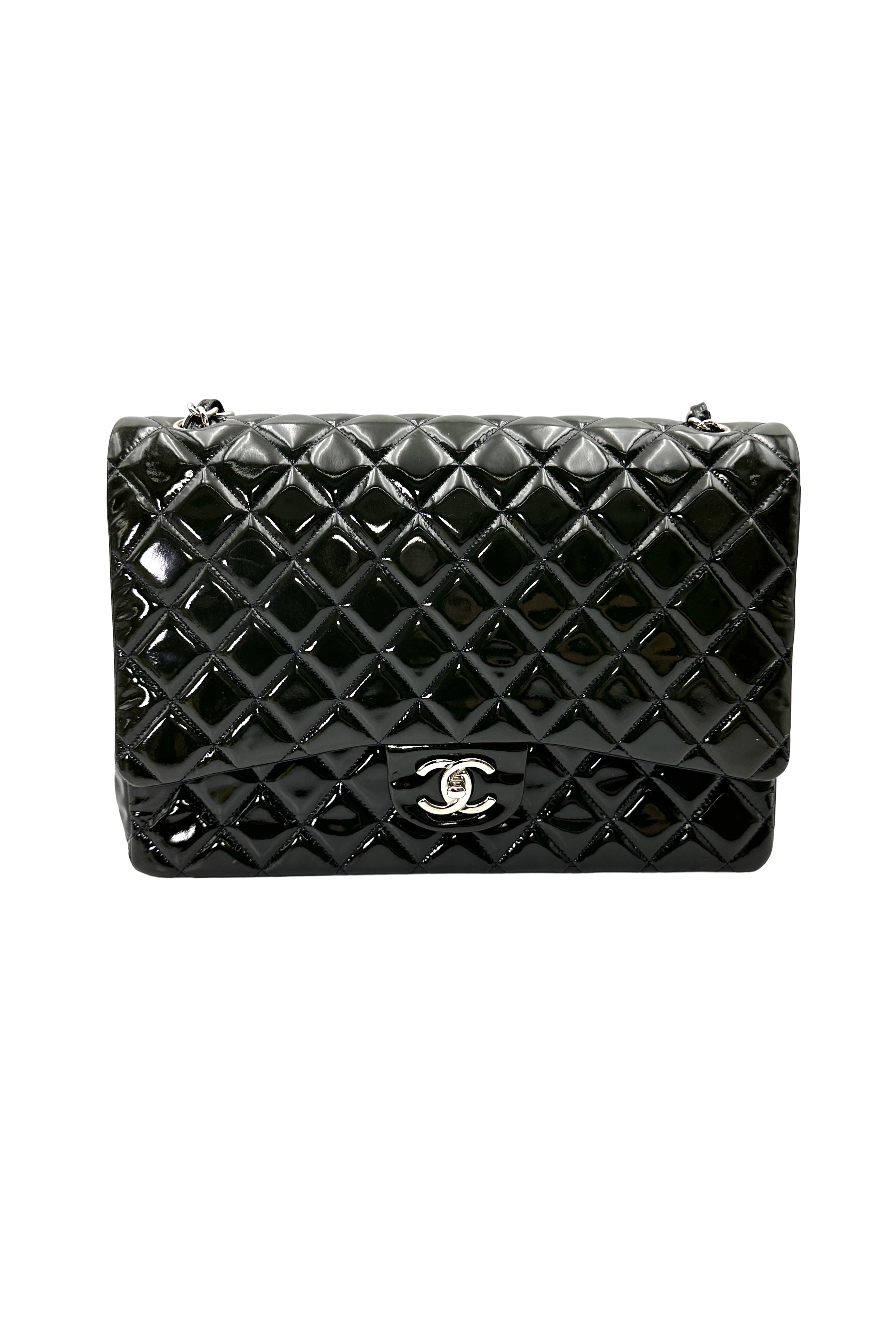Chanel Classic Flap Navy Quilted Patent Leather Maxi Shoulder Bag(20***60) CC2188