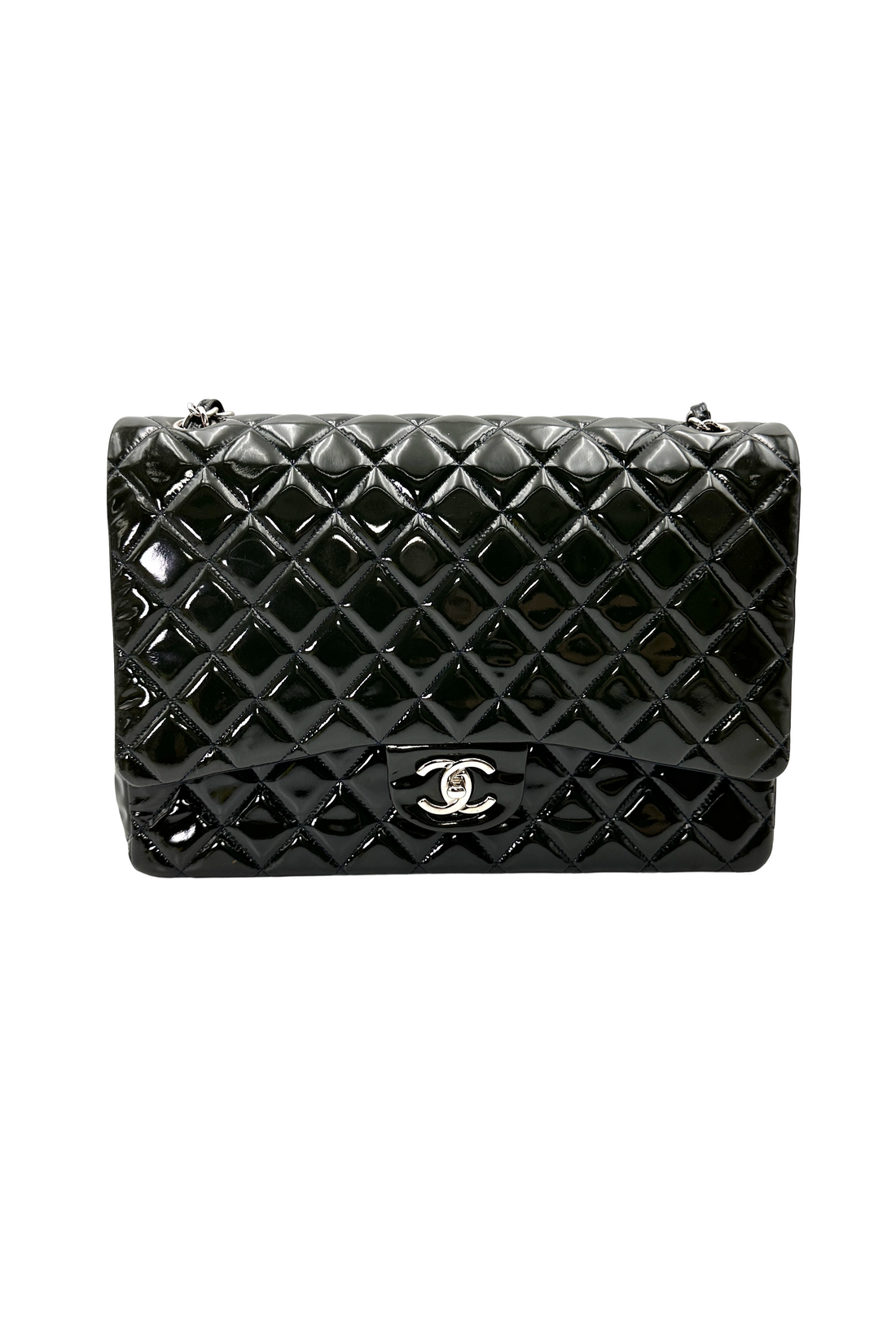Chanel Classic Flap Navy Quilted Patent Leather Maxi Shoulder Bag(20***60) CC2188