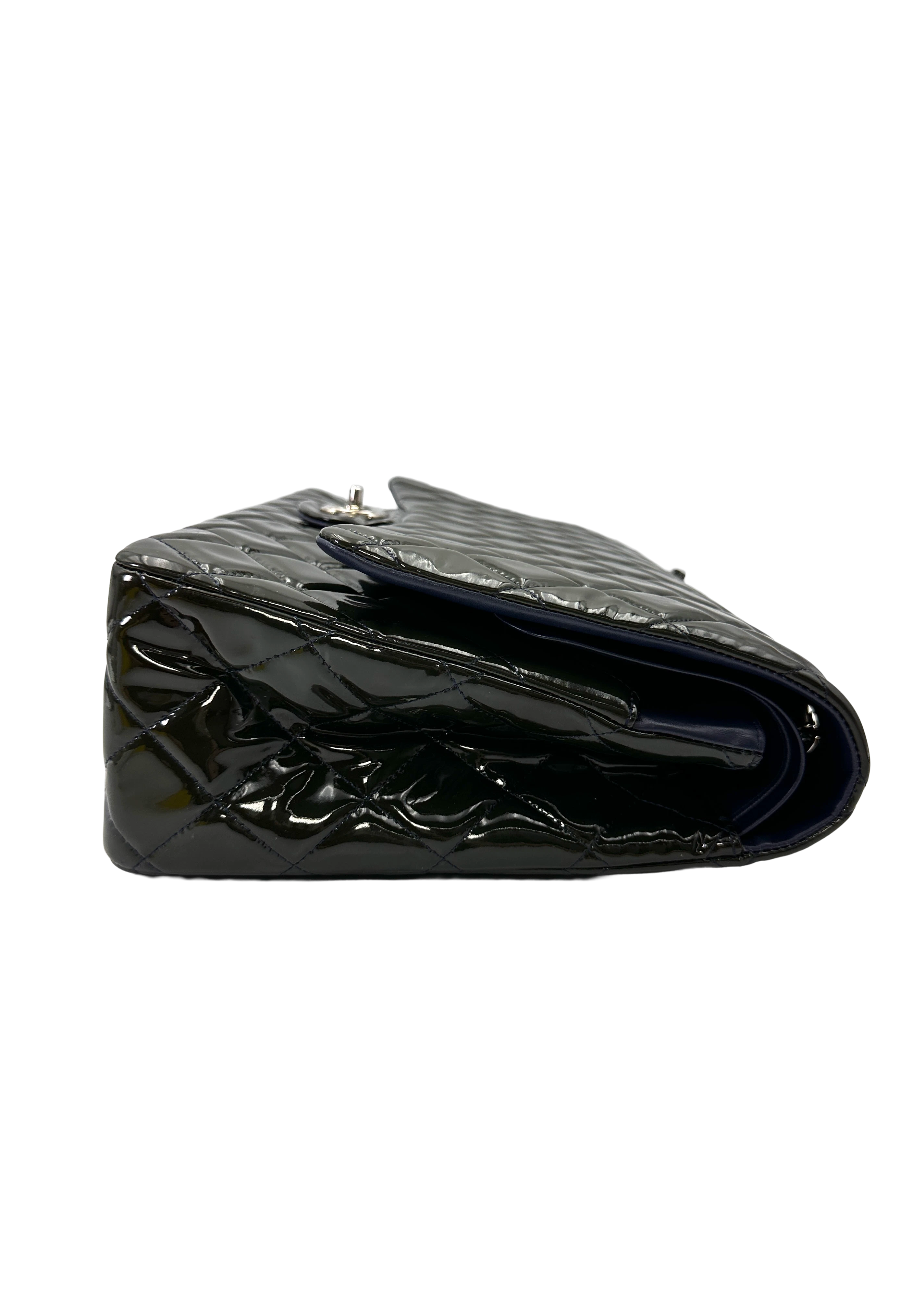 Chanel Classic Flap Navy Quilted Patent Leather Maxi Shoulder Bag(20***60) CC2188