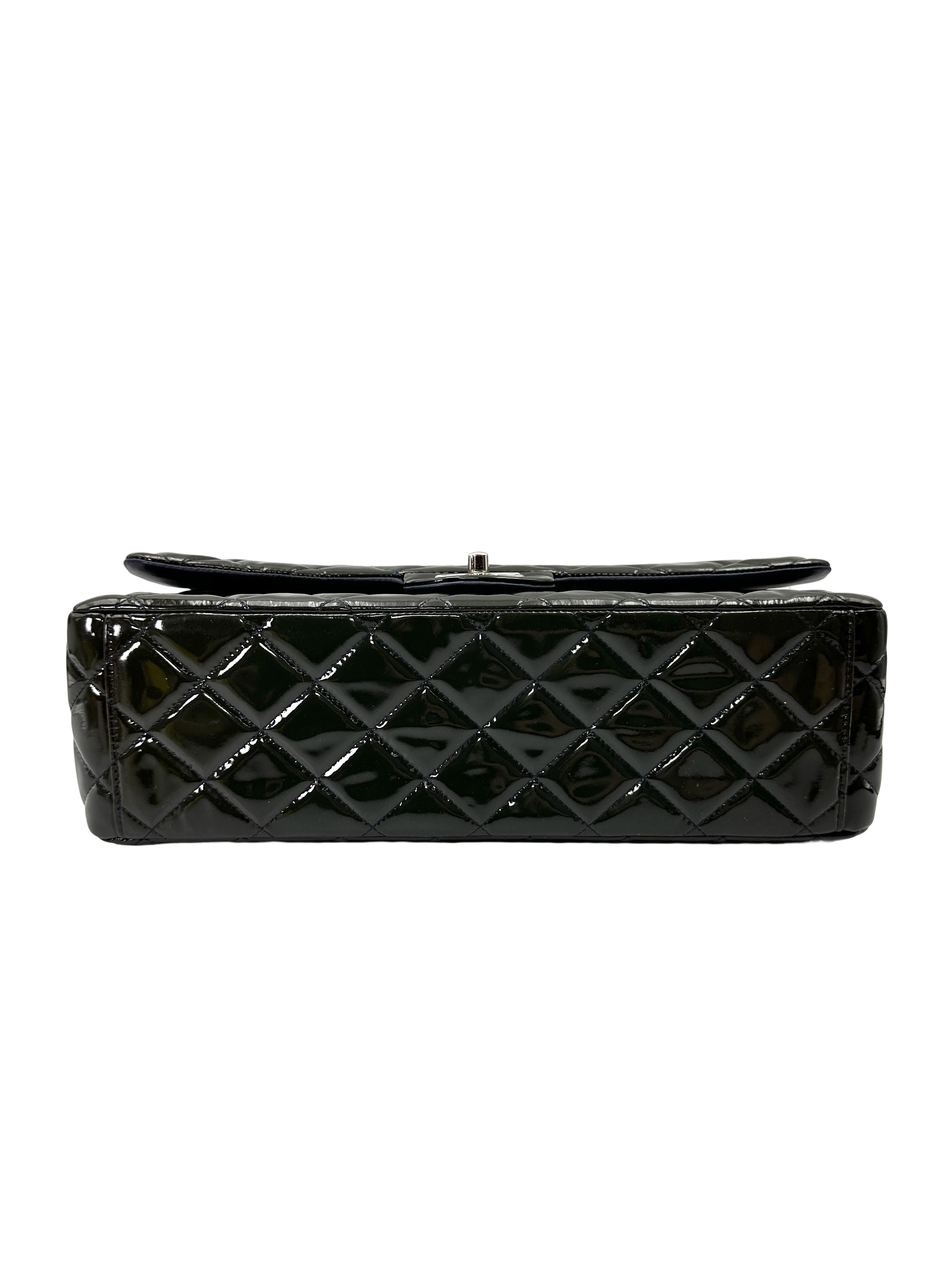 Chanel Classic Flap Navy Quilted Patent Leather Maxi Shoulder Bag(20***60) CC2188