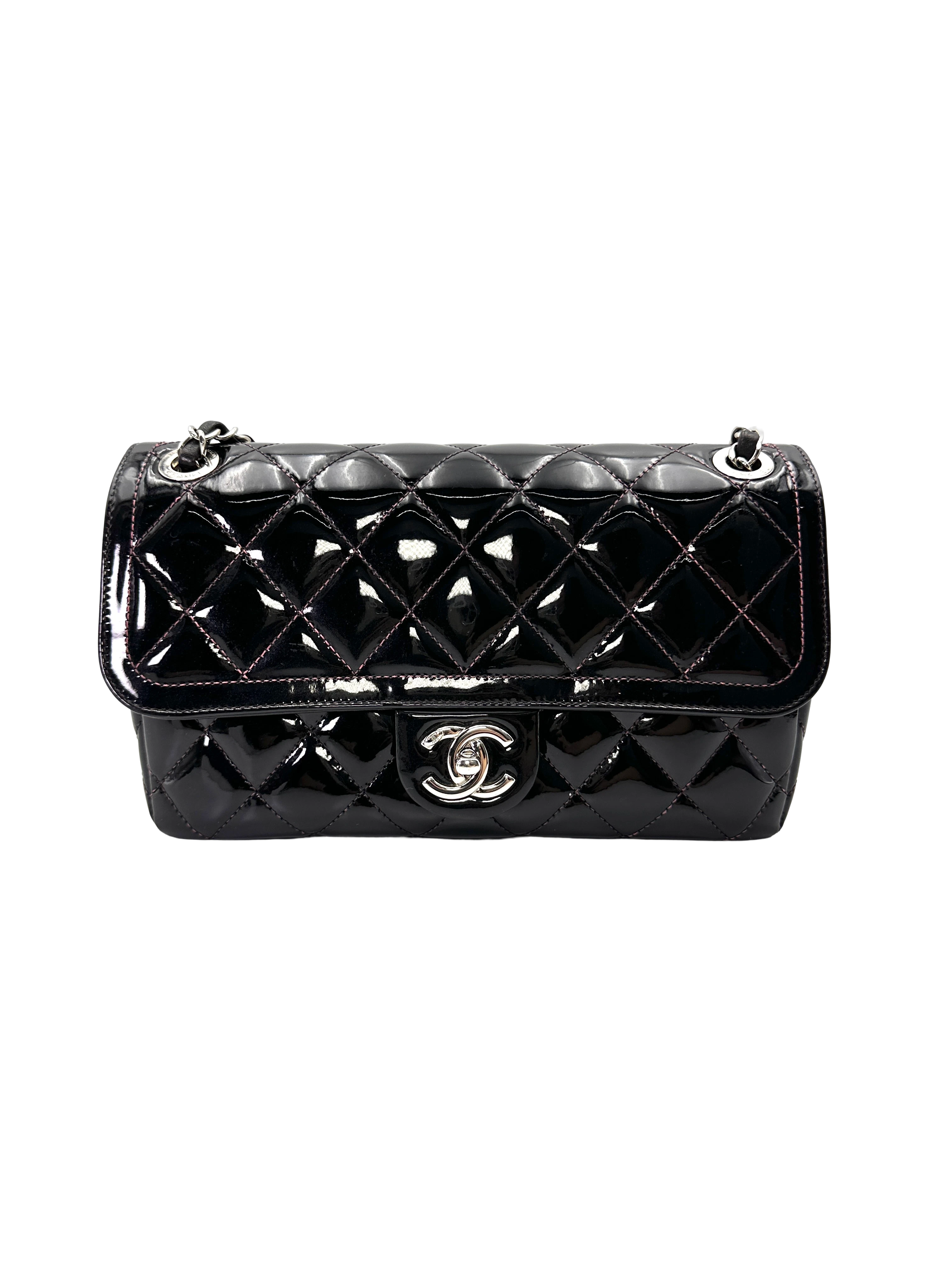 Chanel Classic Flap Black Quilted Patent Leather Shoulder Bag With Silver Buckle(20***65) CC2187
