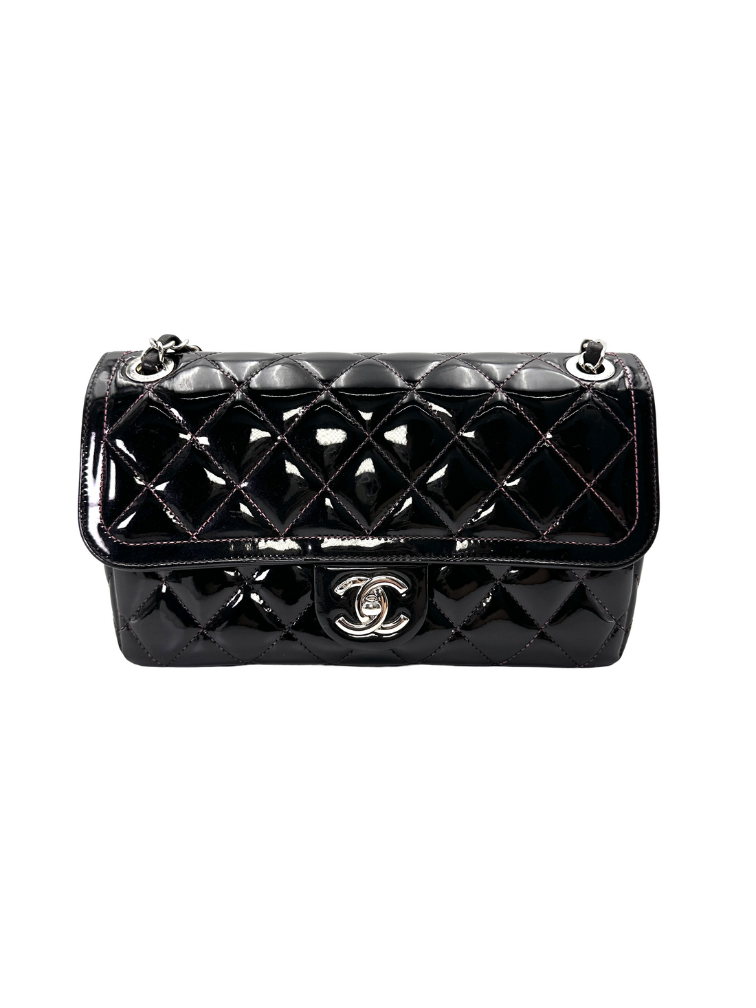 Chanel Classic Flap Black Quilted Patent Leather Shoulder Bag With Silver Buckle(20***65) CC2187
