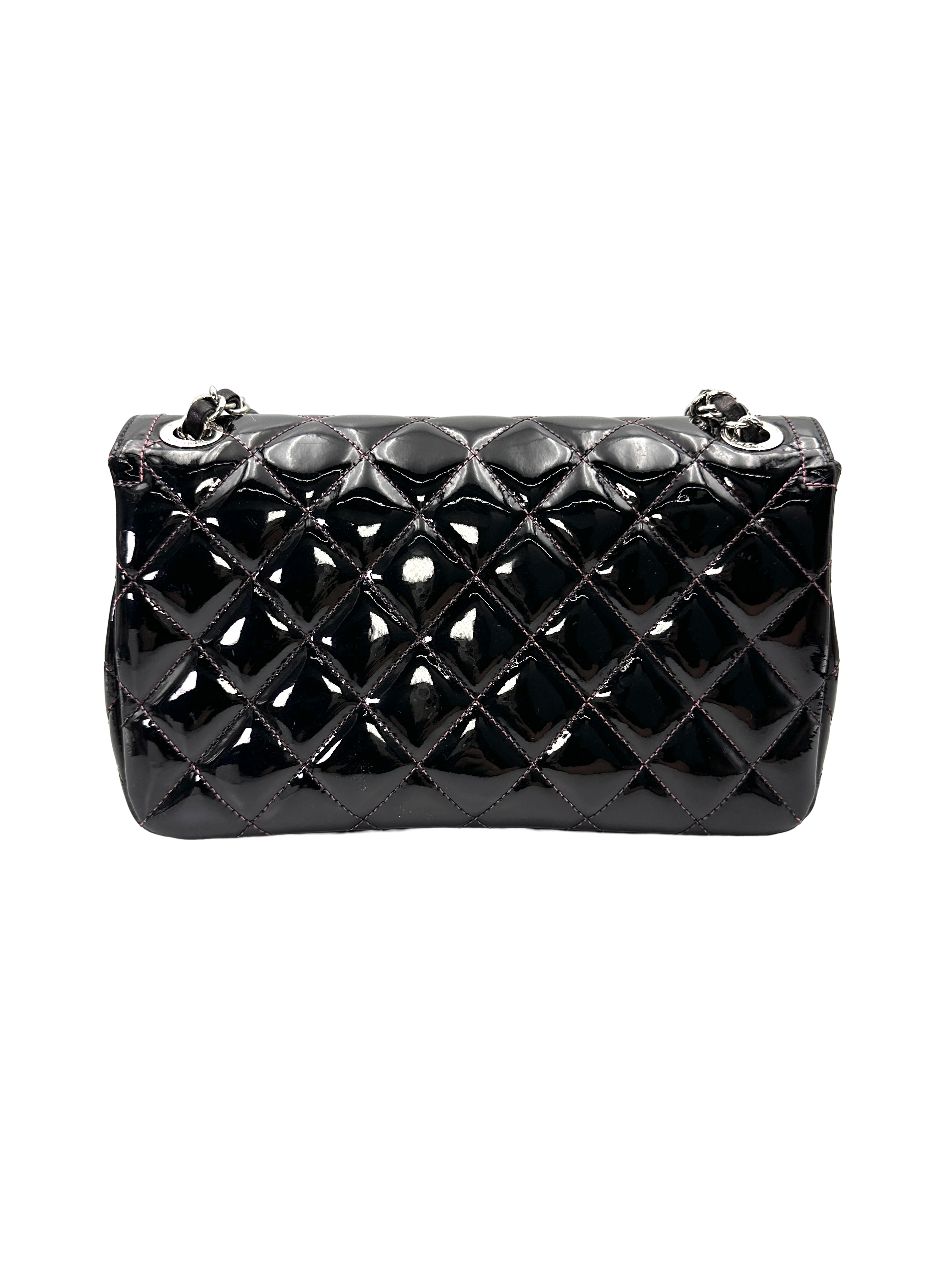 Chanel Classic Flap Black Quilted Patent Leather Shoulder Bag With Silver Buckle(20***65) CC2187