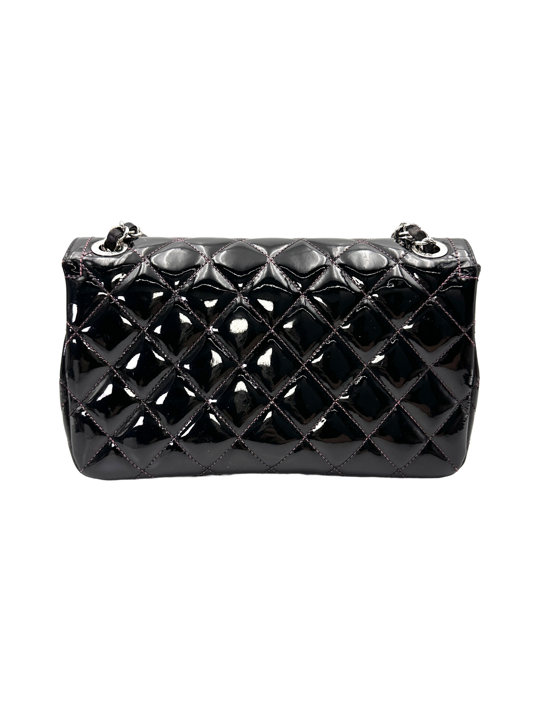 Chanel Classic Flap Black Quilted Patent Leather Shoulder Bag With Silver Buckle(20***65) CC2187