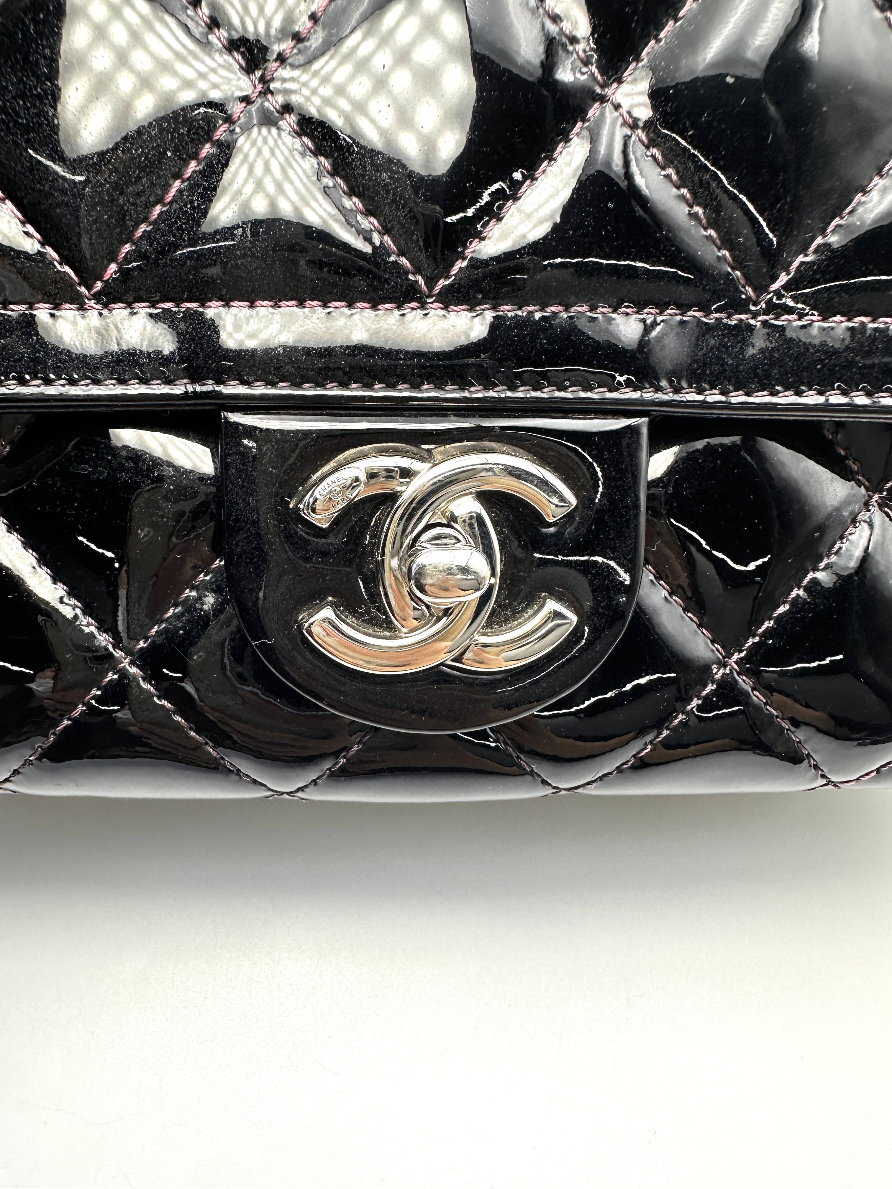 Chanel Classic Flap Black Quilted Patent Leather Shoulder Bag With Silver Buckle(20***65) CC2187