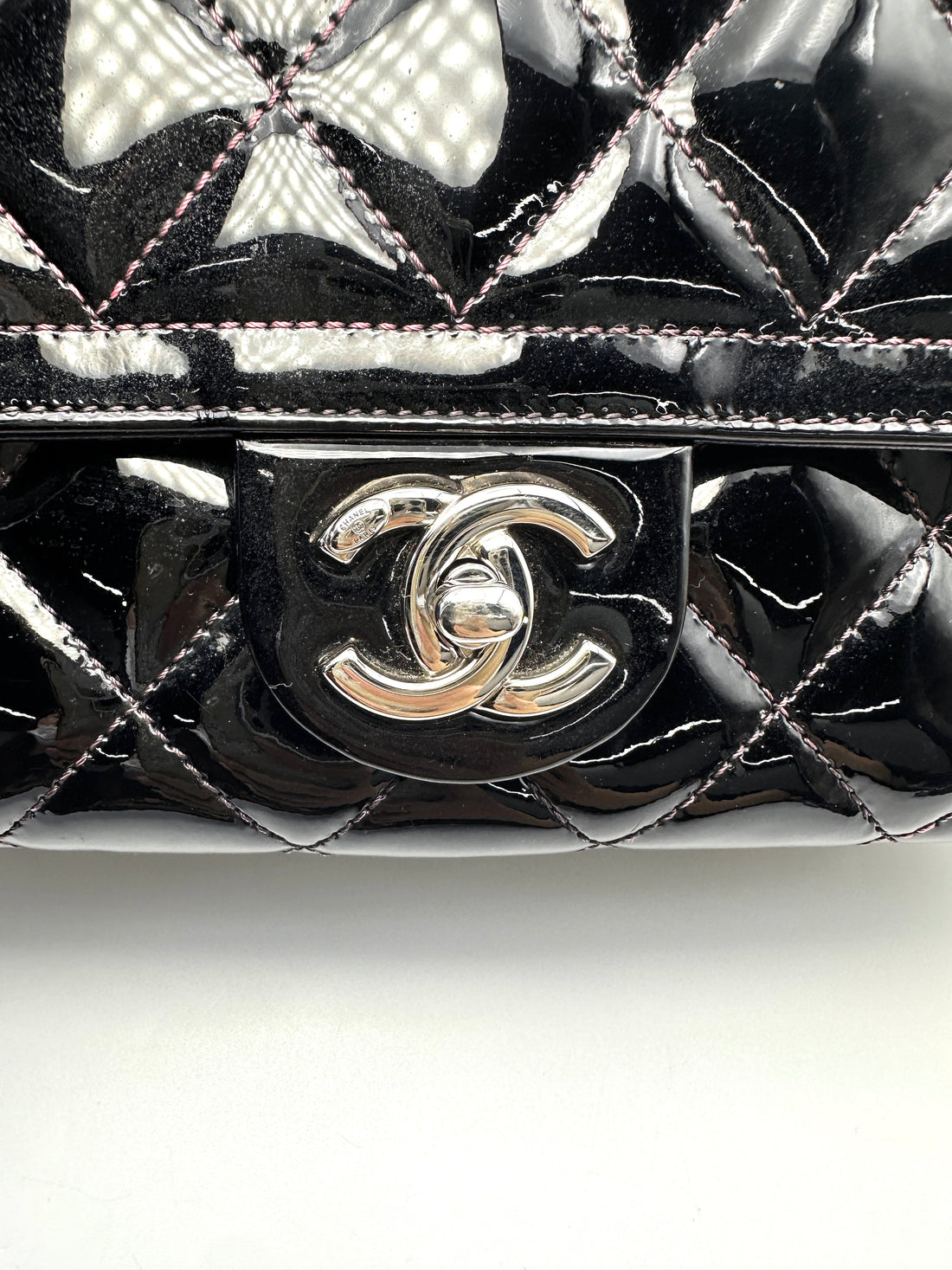 Chanel Classic Flap Black Quilted Patent Leather Shoulder Bag With Silver Buckle(20***65) CC2187