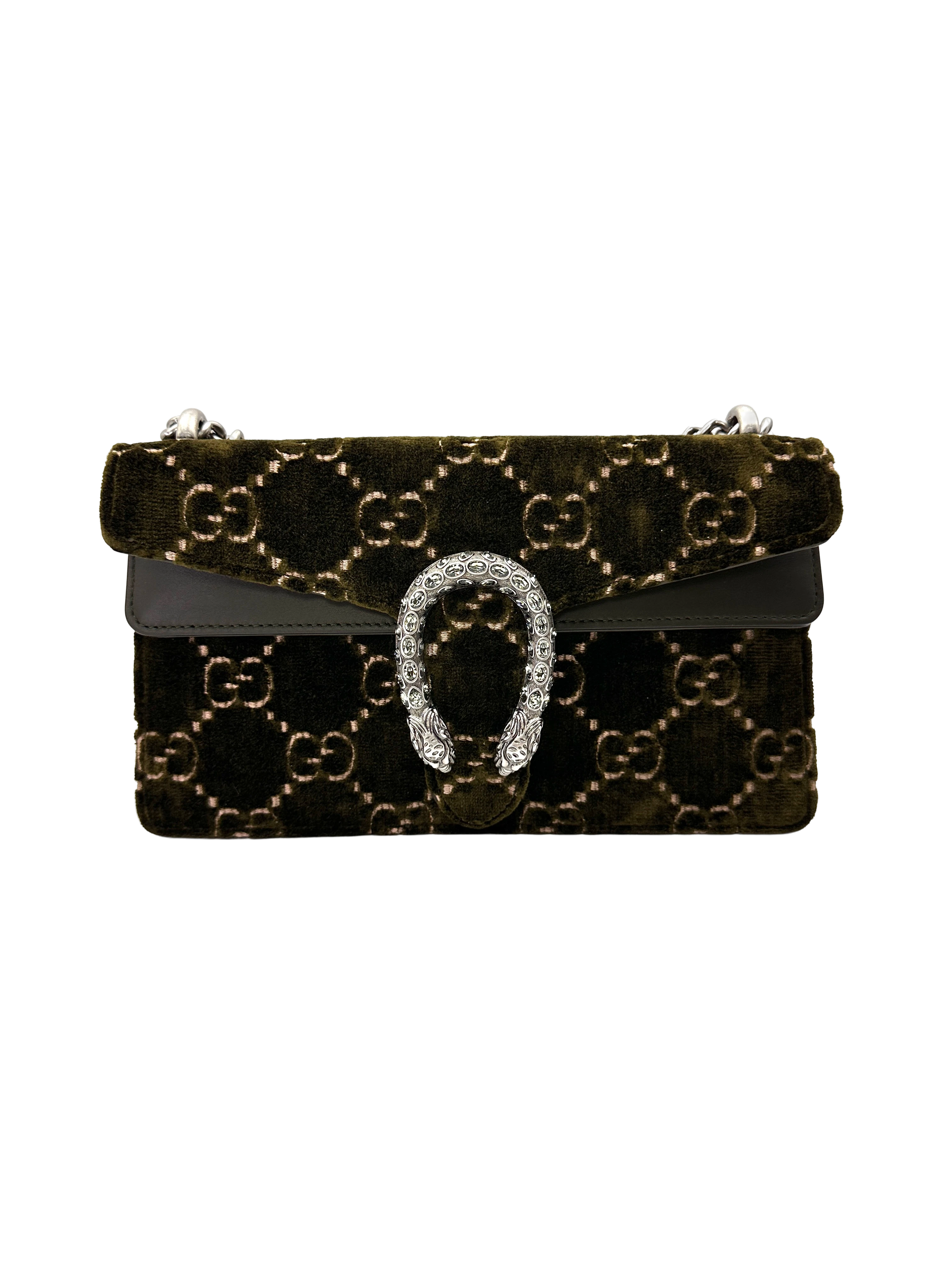 Gucci Dionysus Dark Green Velvet Medium Size Shoulder Bag GG1333
