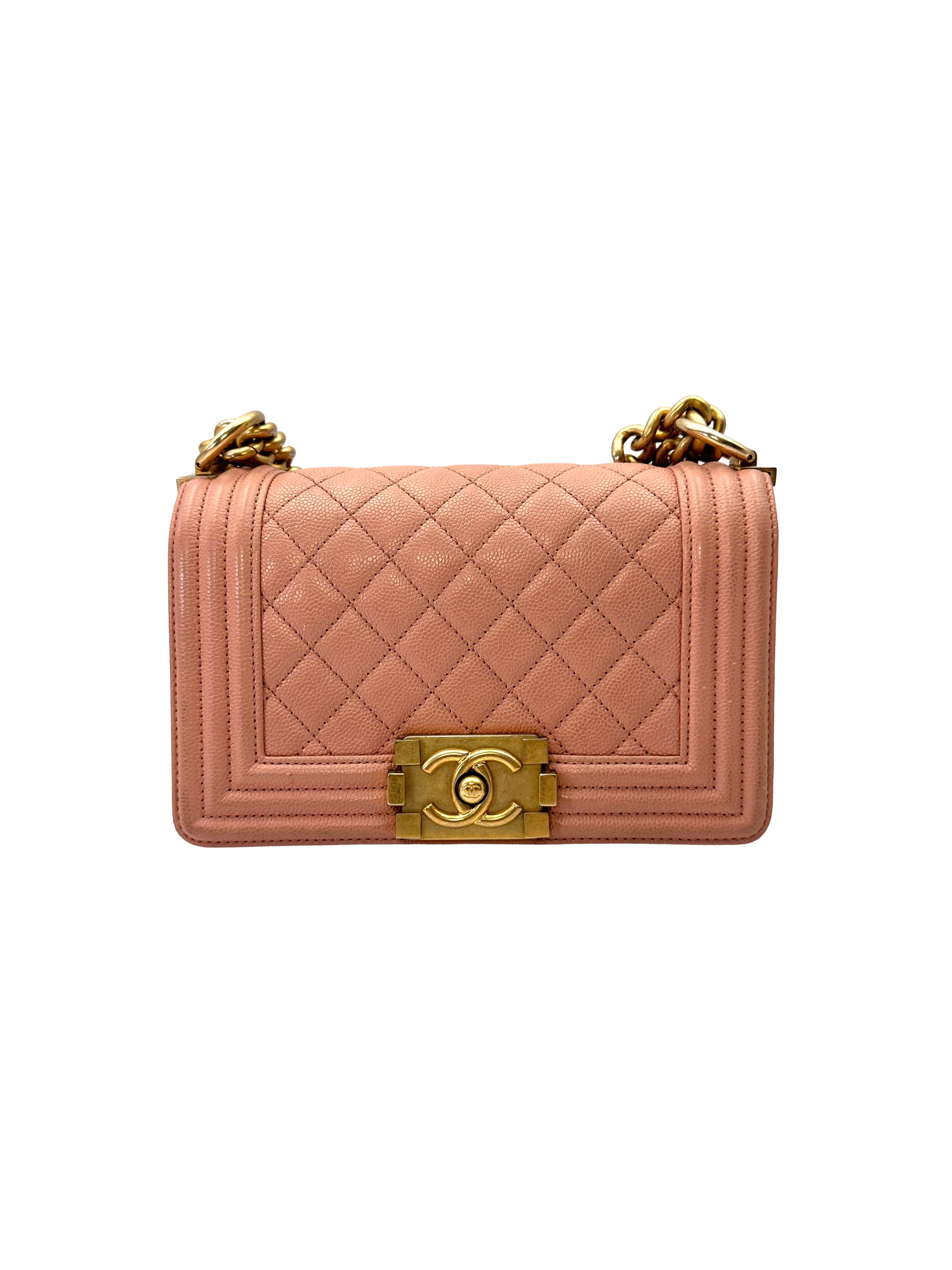 Chanel LeBoy Pink Quilted Leather Small Size Flap Bag With Gold Buckle(25***90) CC2186