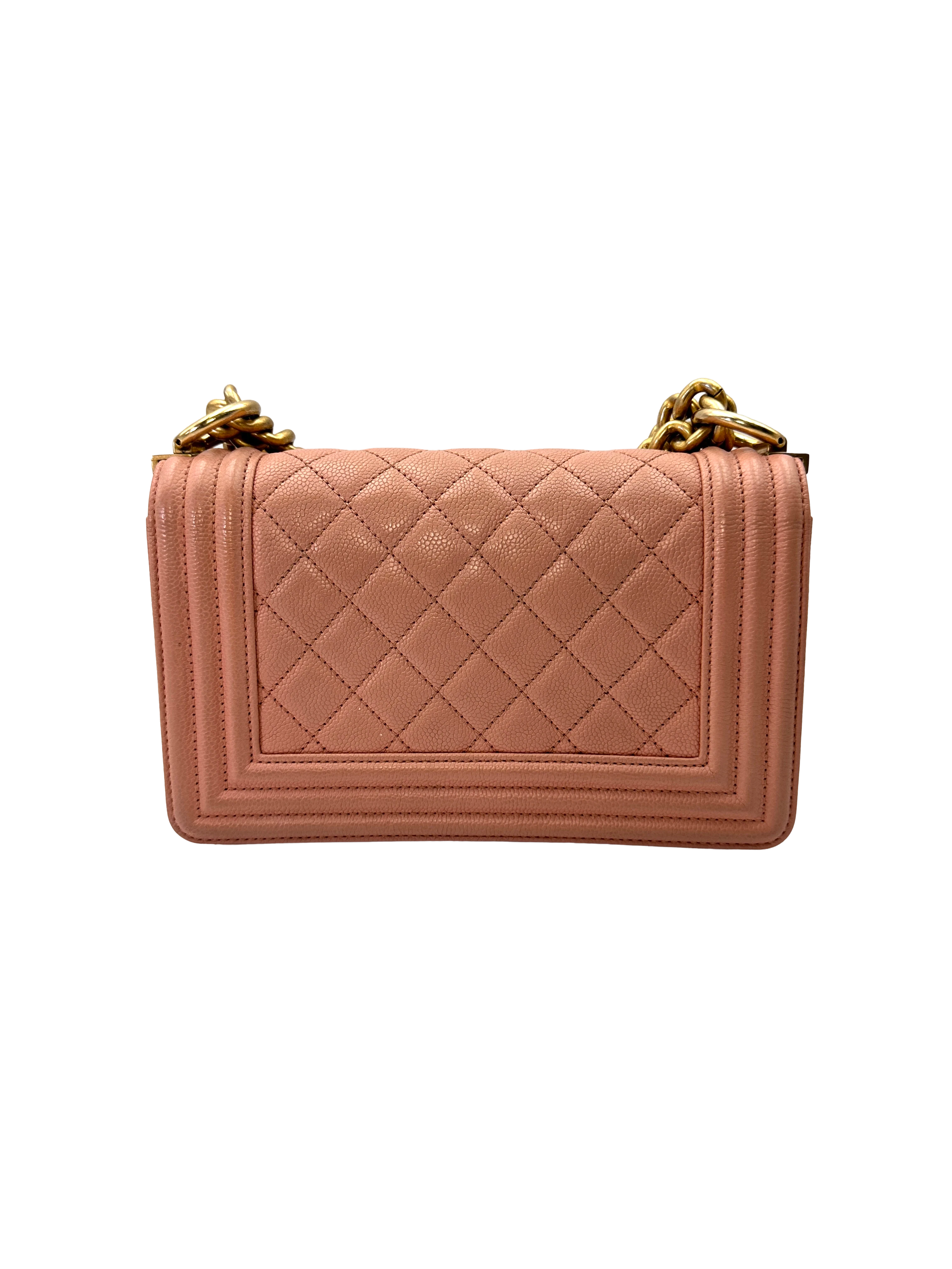 Chanel LeBoy Pink Quilted Leather Small Size Flap Bag With Gold Buckle(25***90) CC2186