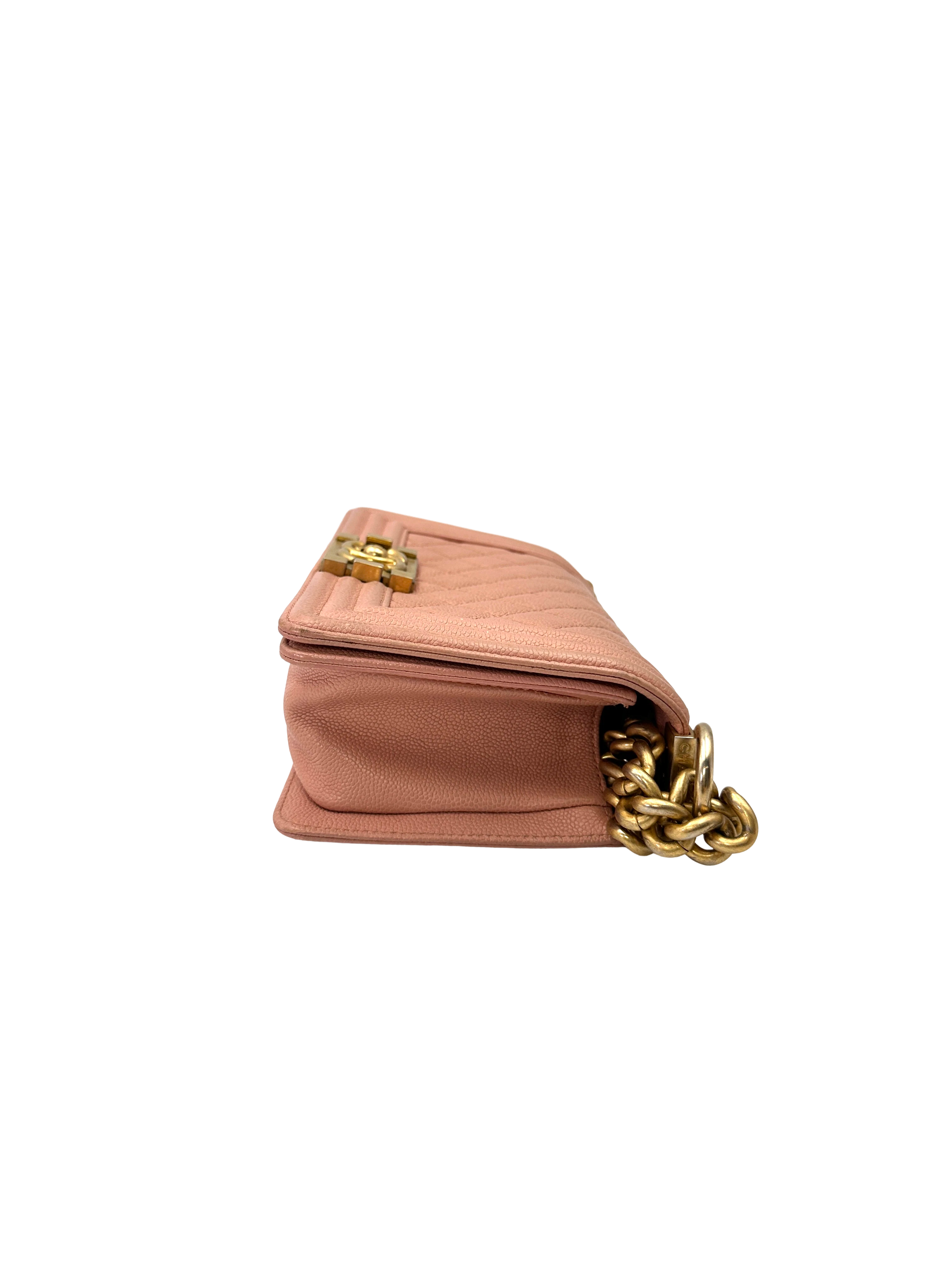 Chanel LeBoy Pink Quilted Leather Small Size Flap Bag With Gold Buckle(25***90) CC2186