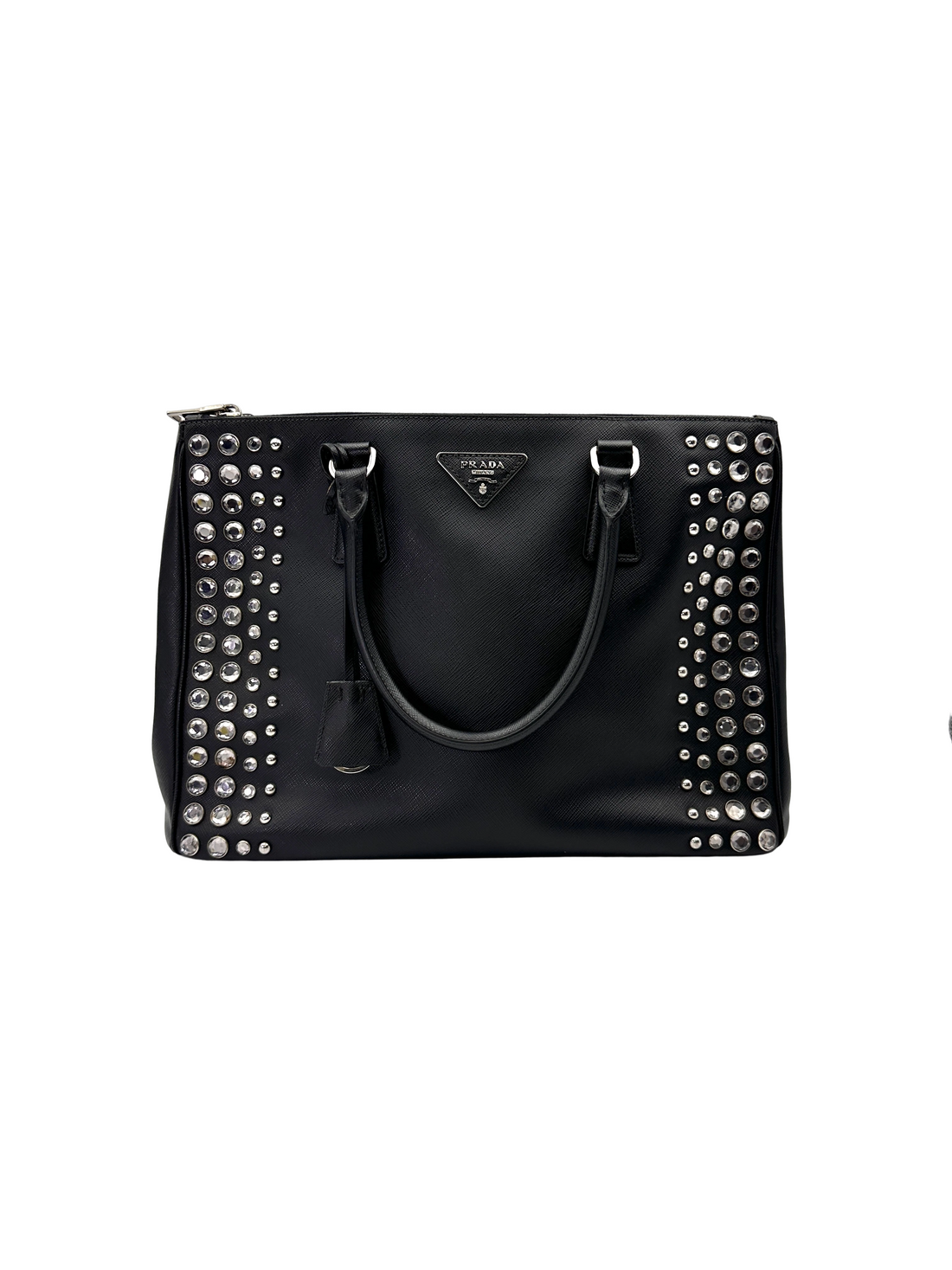 Prada Galleria Black Saffiano Crystal Studded Leather Handle Bag PR492