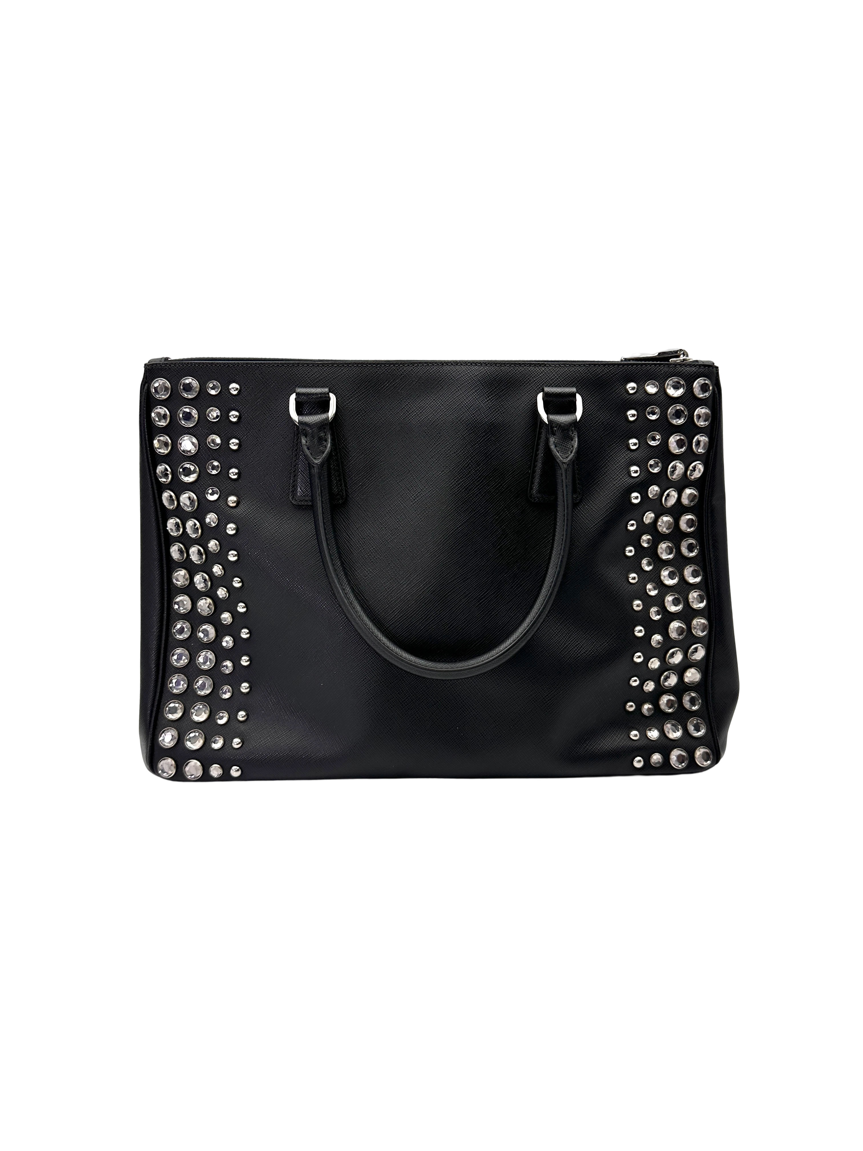 Prada Galleria Black Saffiano Crystal Studded Leather Handle Bag PR492