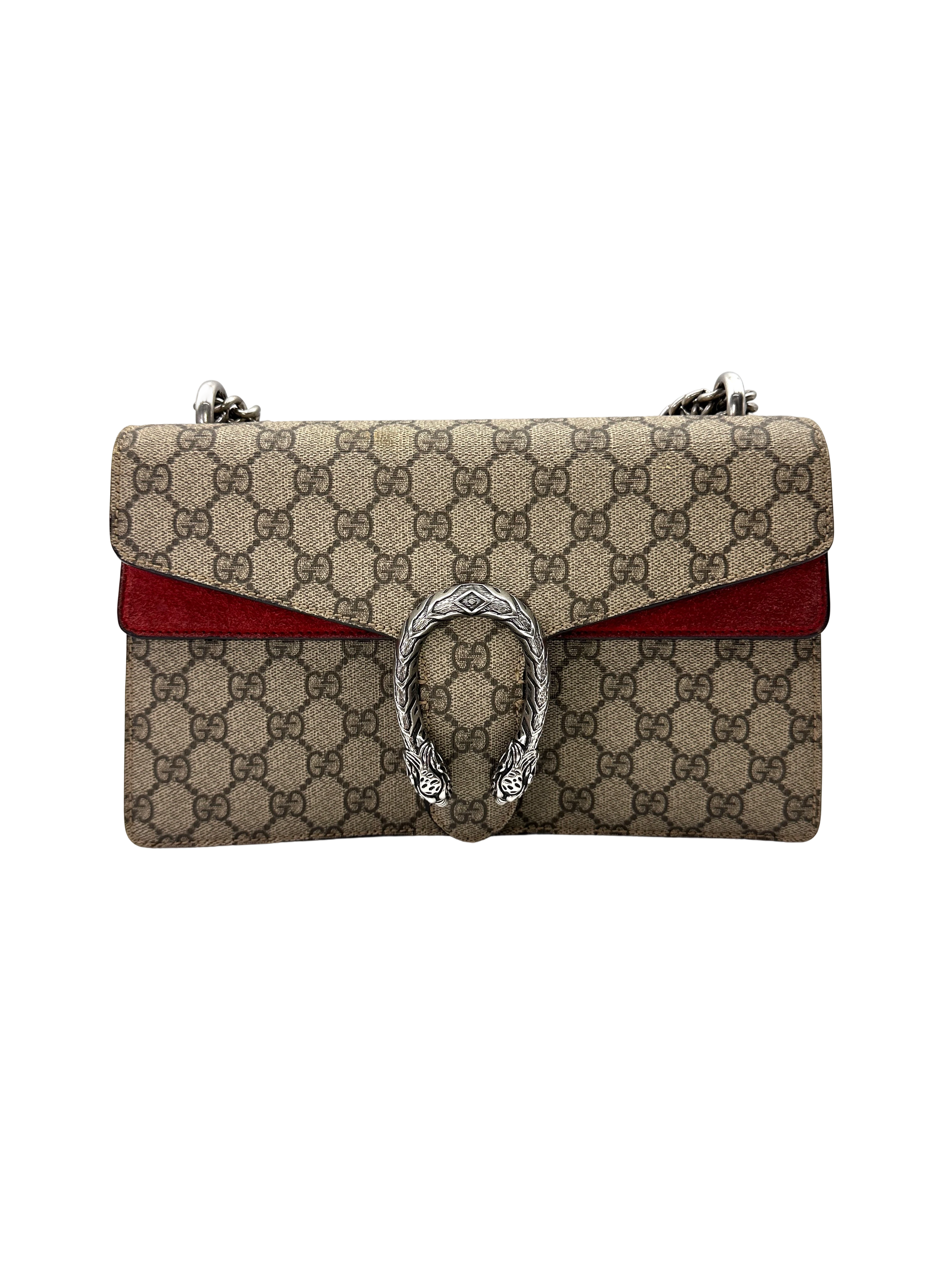 Gucci Dionysus GG Supreme Canvas Medium Size Shoulder Bag With Red Tirm GG1335