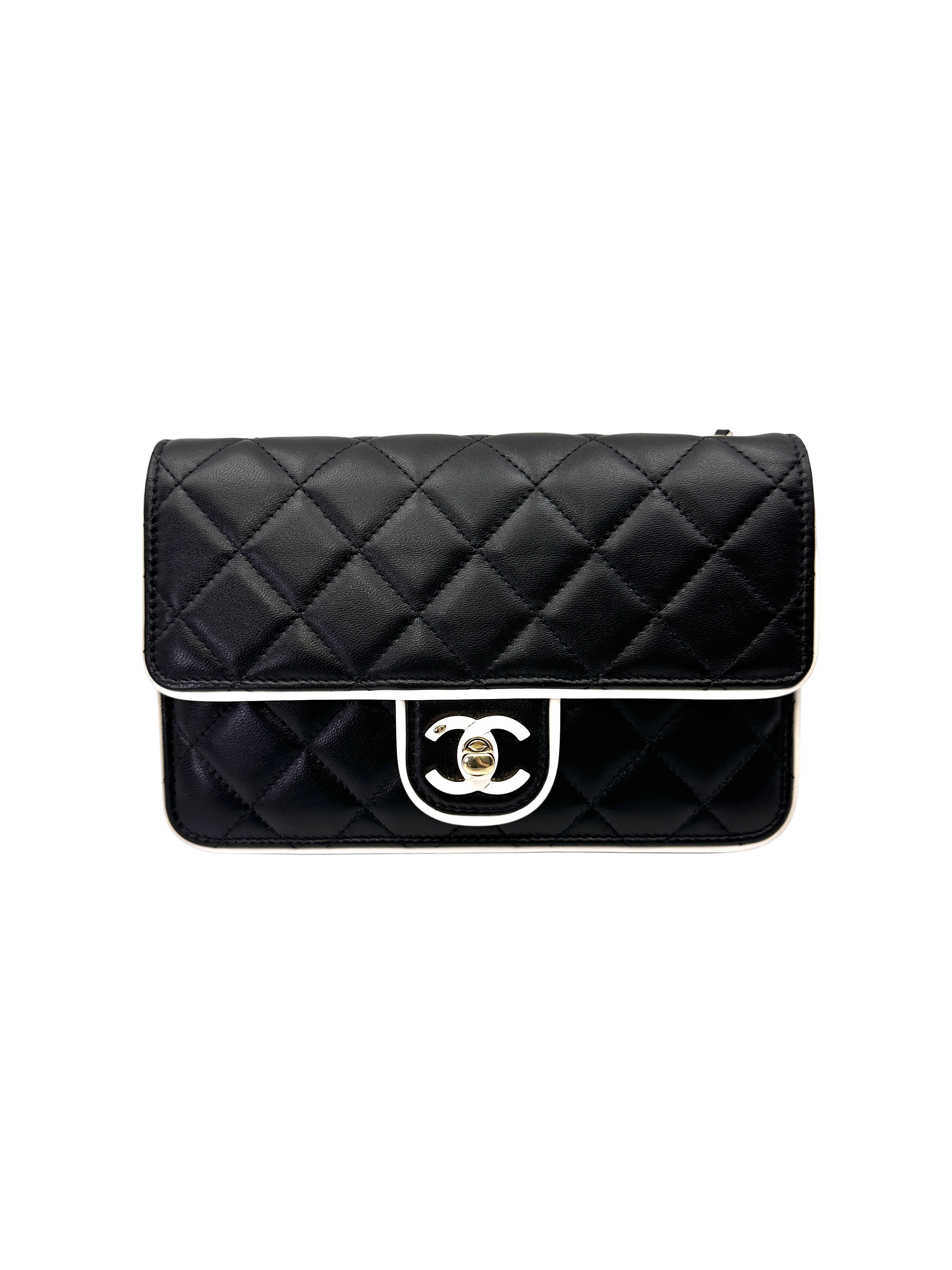 Chanel Black/White Quilted Lambskin Wallet On Chain(UG***TA) IRIS248