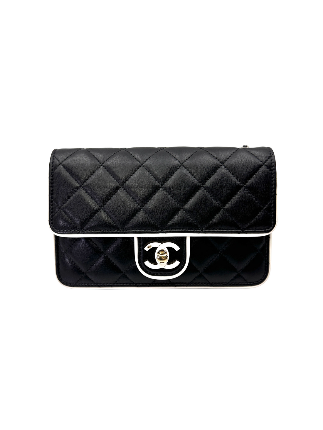 Chanel Black/White Quilted Lambskin Wallet On Chain(UG***TA) IRIS248