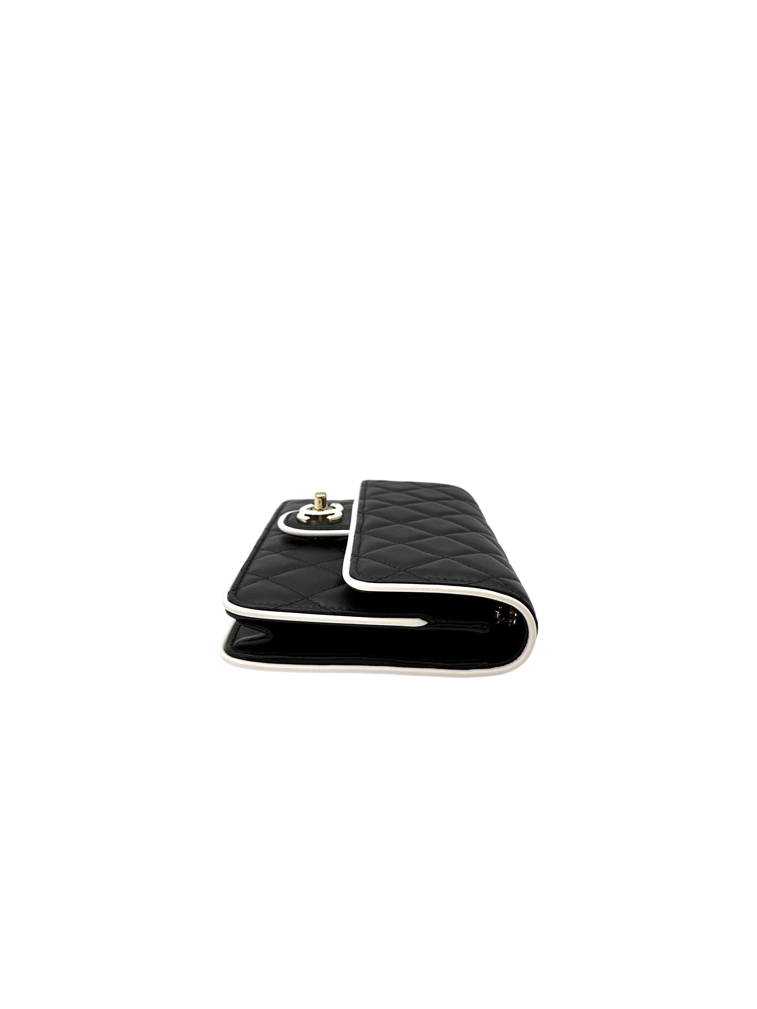 Chanel Black/White Quilted Lambskin Wallet On Chain(UG***TA) IRIS248