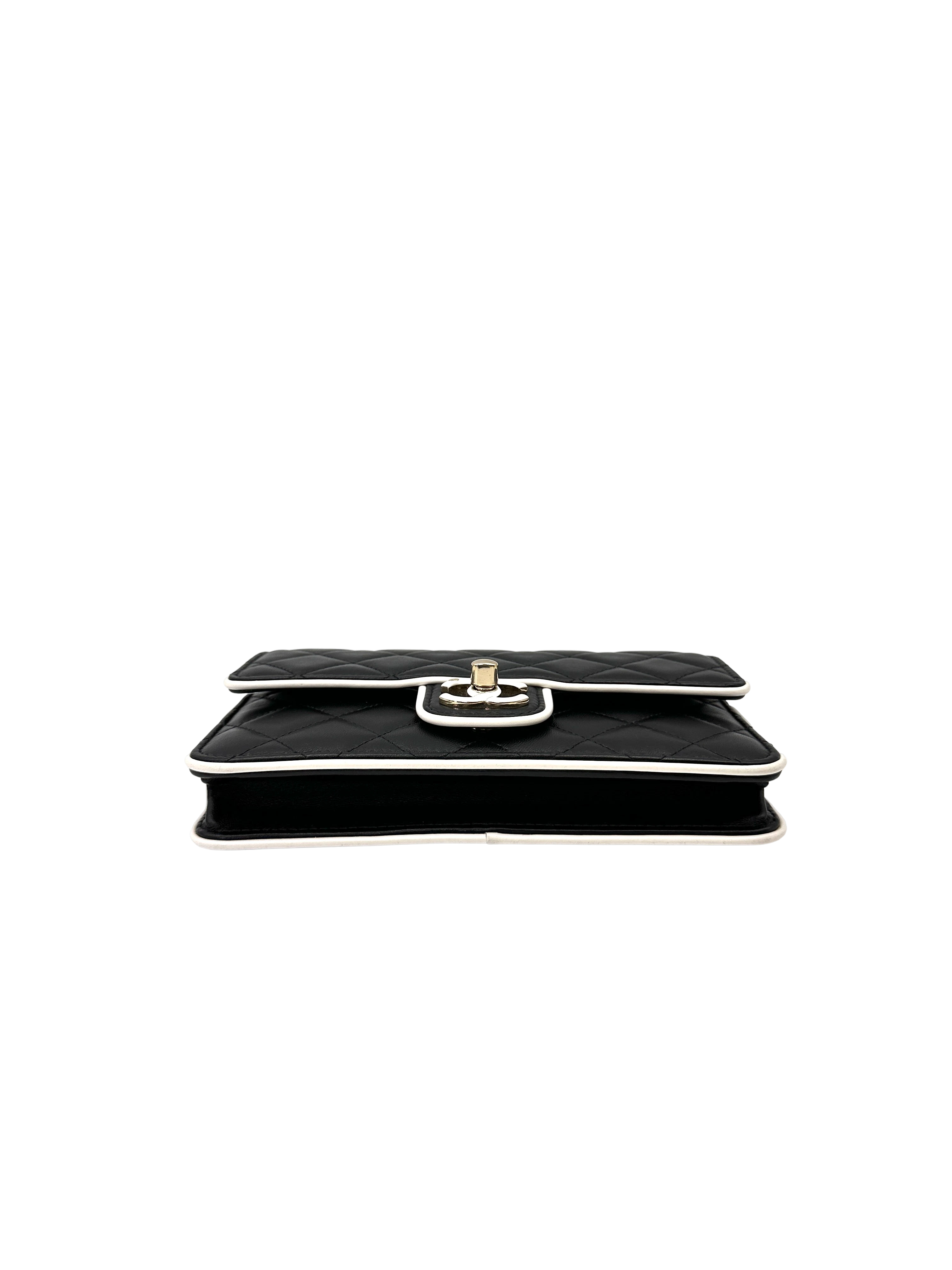 Chanel Black/White Quilted Lambskin Wallet On Chain(UG***TA) IRIS248