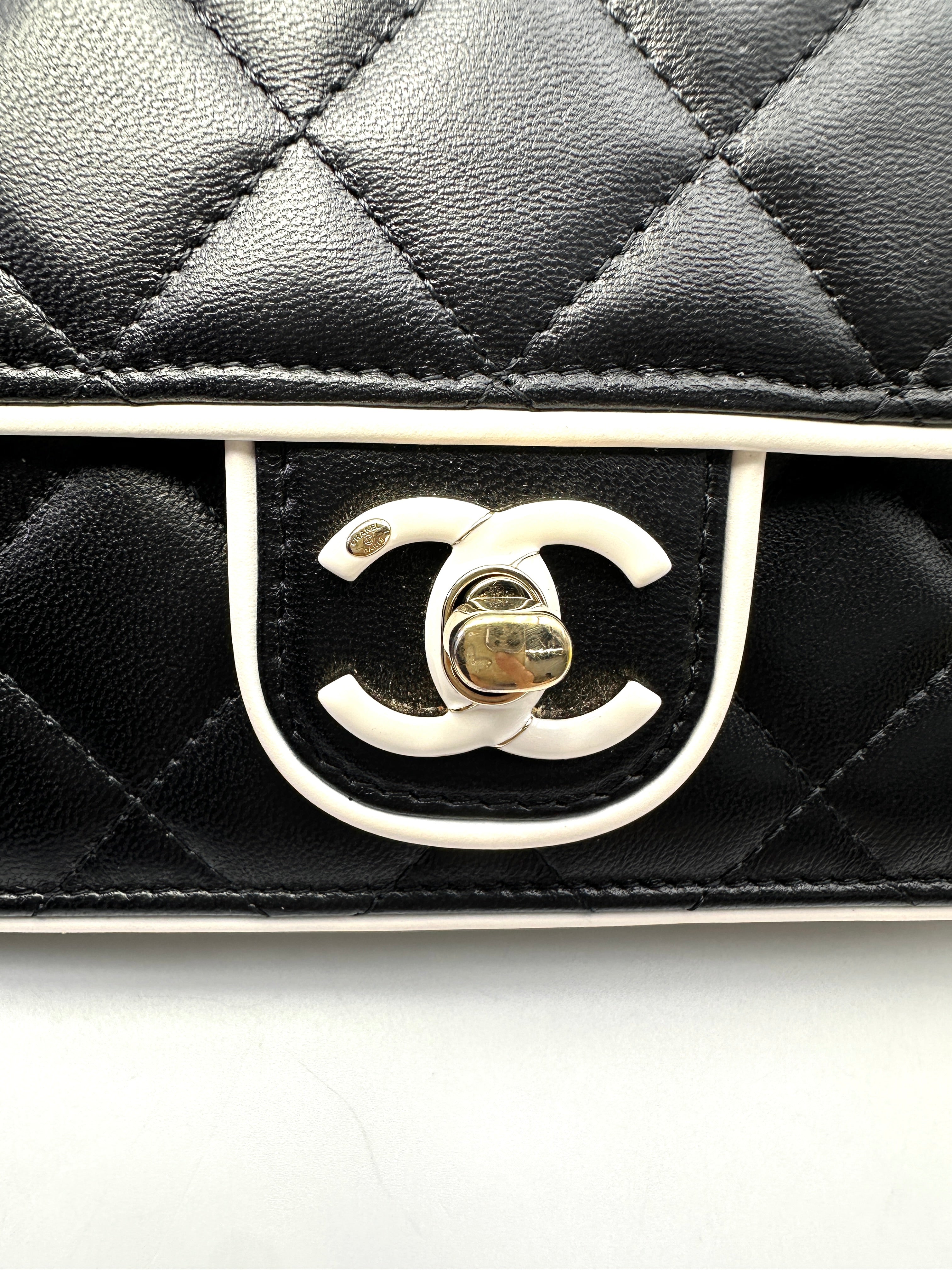 Chanel Black/White Quilted Lambskin Wallet On Chain(UG***TA) IRIS248