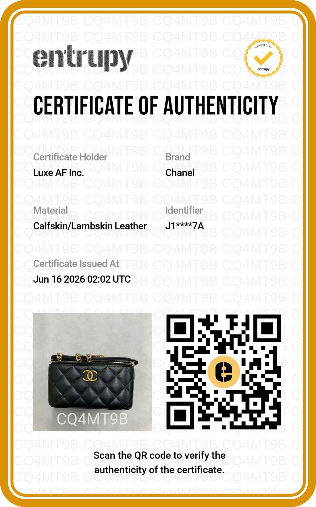 Chanel Black Quilted Leather Vanity Case(J1***7A) CC2185