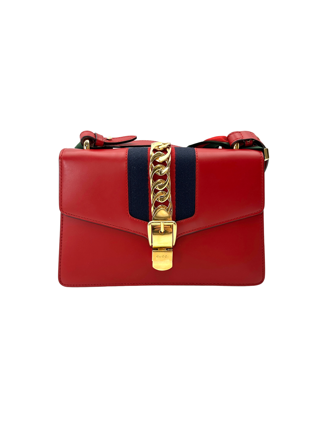 Gucci Sylvie Red Leather Medium Size Shoulder Bag GG1340