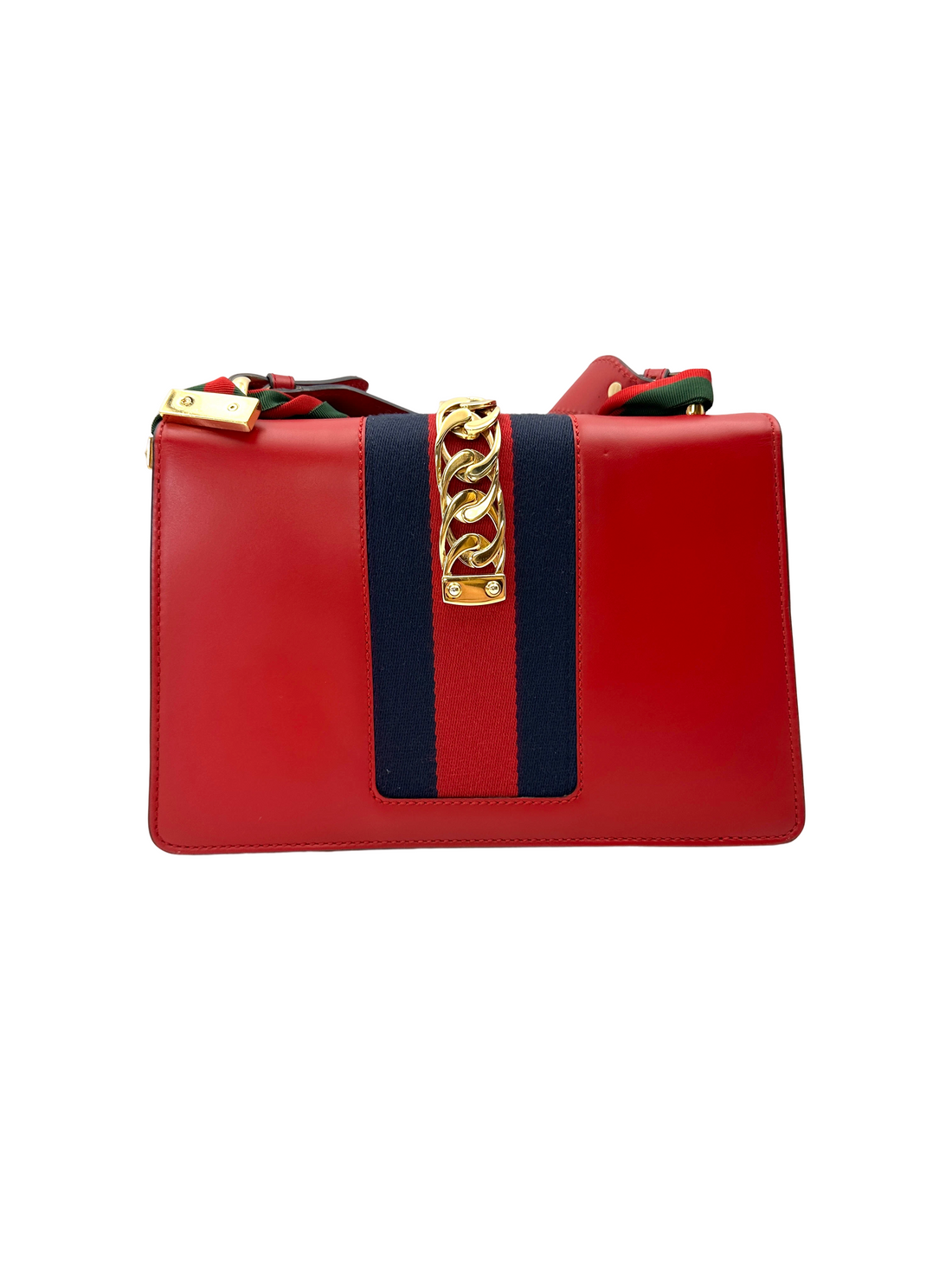 Gucci Sylvie Red Leather Medium Size Shoulder Bag GG1340